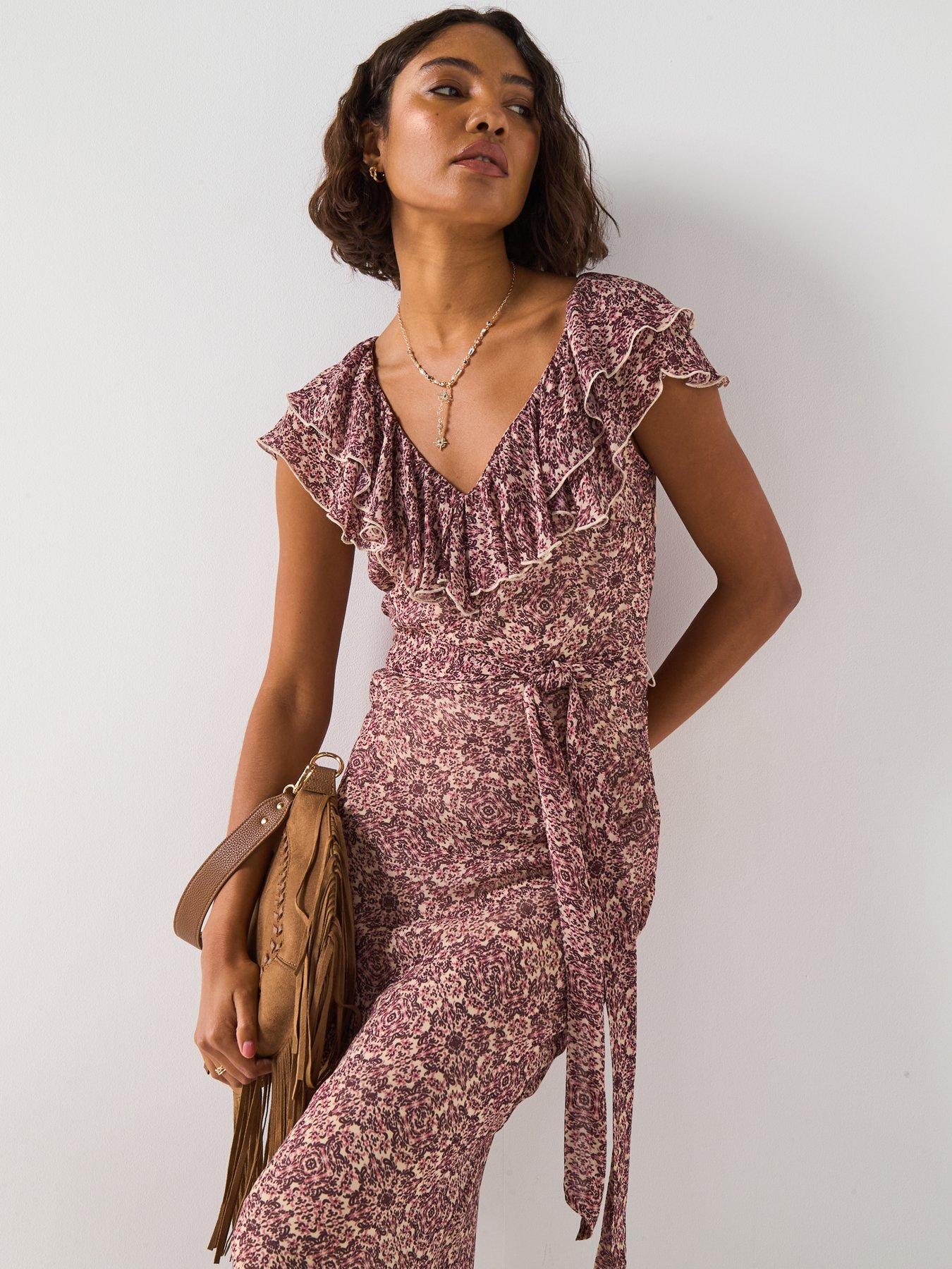 Image 5 of 6 of V by Very Paisley Printed Ruffled Belted Maxi Dress - Print