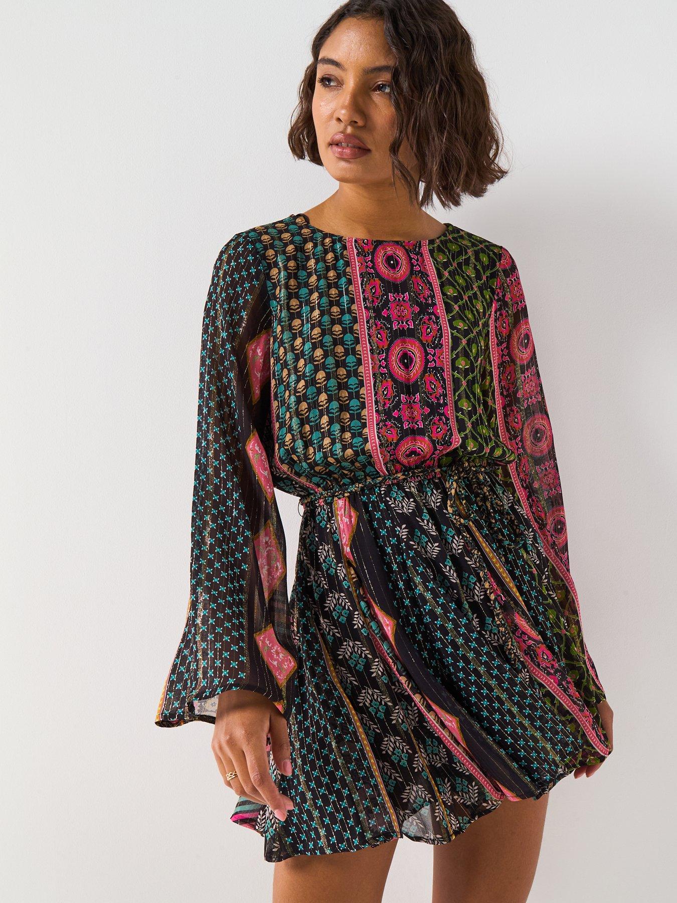 undefined Lurex Aztec Belted Mini Dress - Print