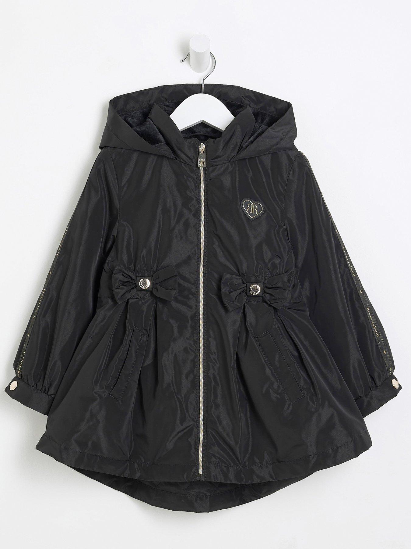 undefined Mini Girls Cinched Waist Frill Raincoat - Black