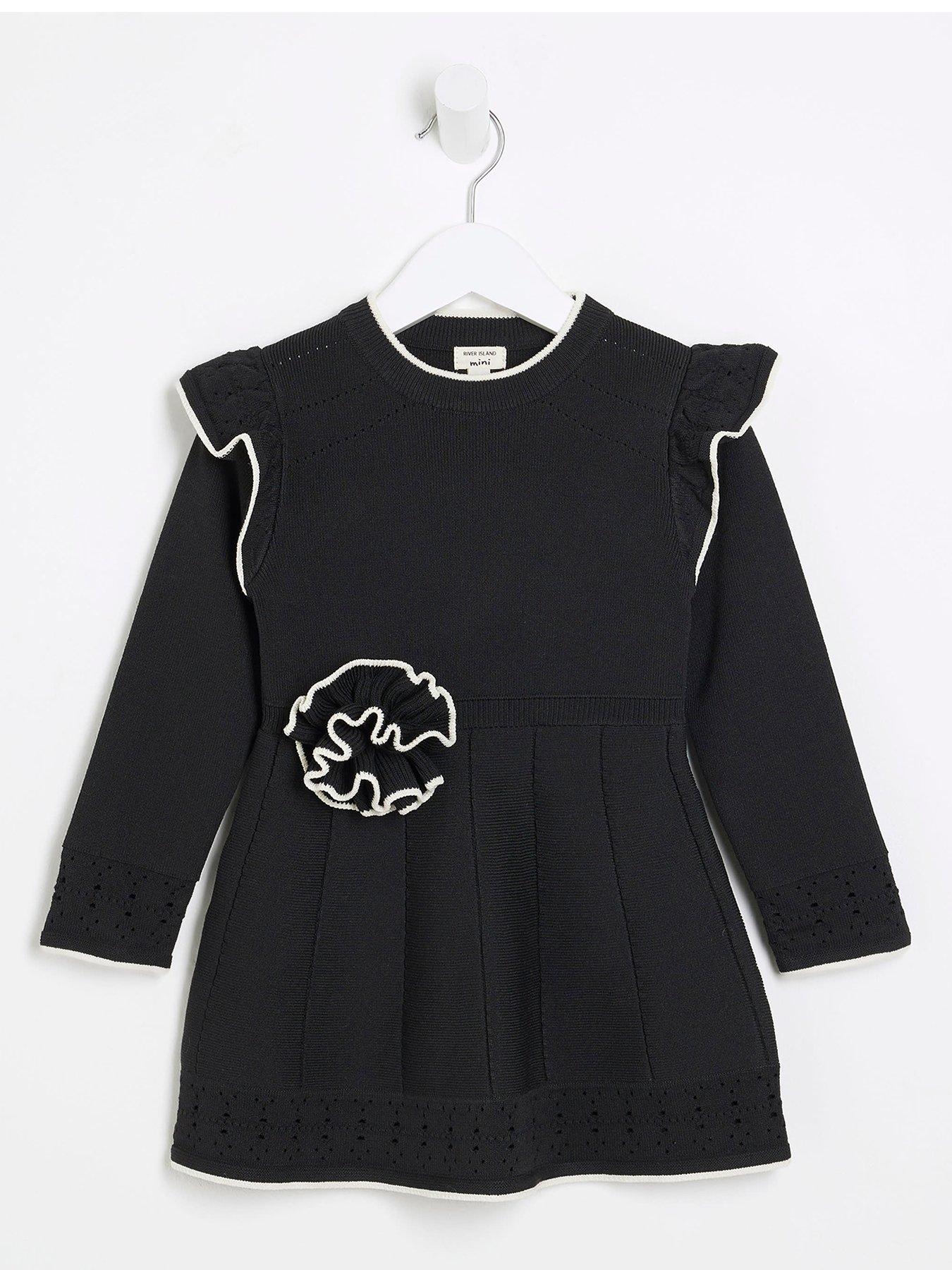 undefined Mini Girls Rose Knit Dress - Black