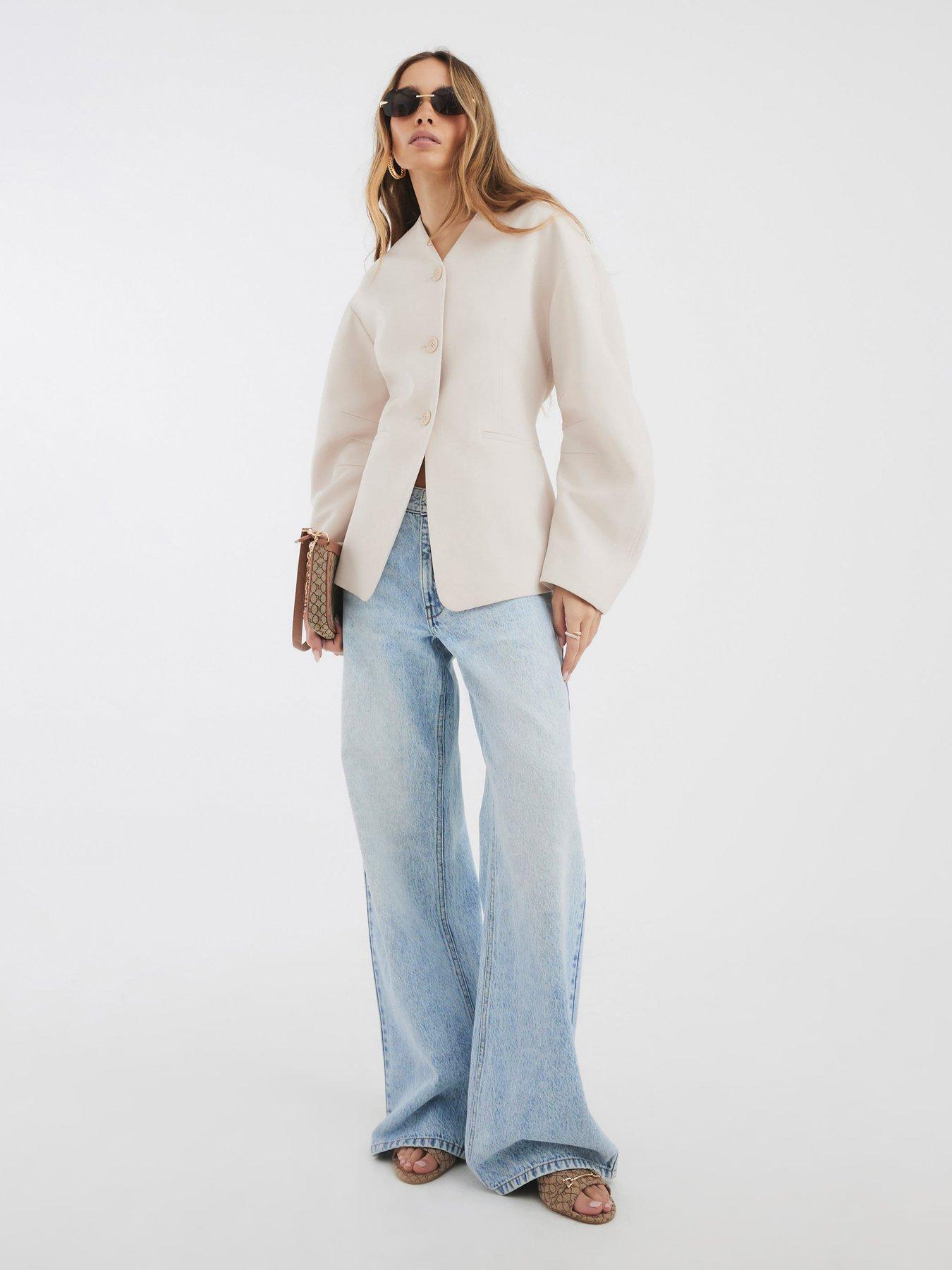 undefined Puff Sleeve Tailored Blazer - Cream