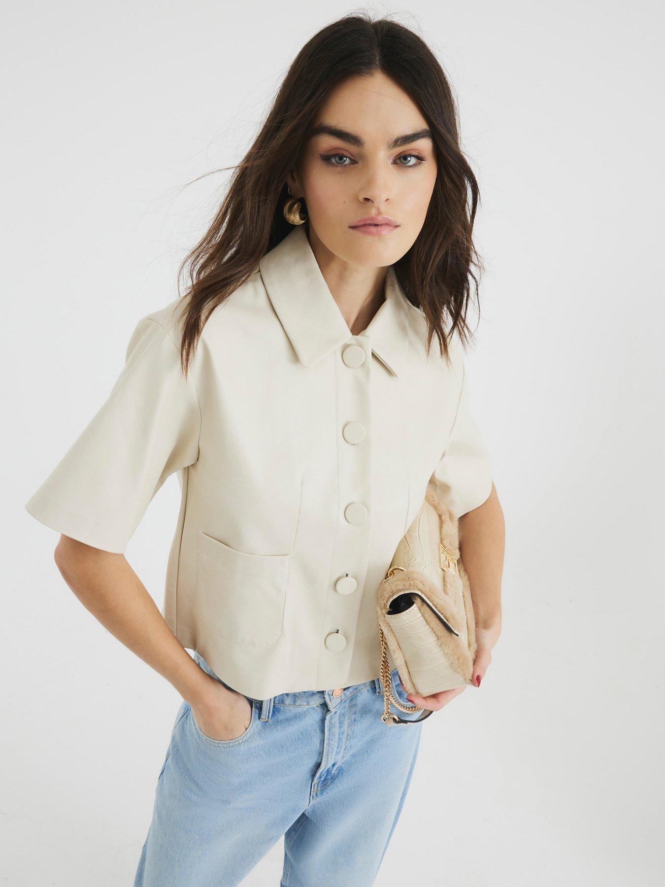 undefined PU Short Sleeve Shirt - Cream