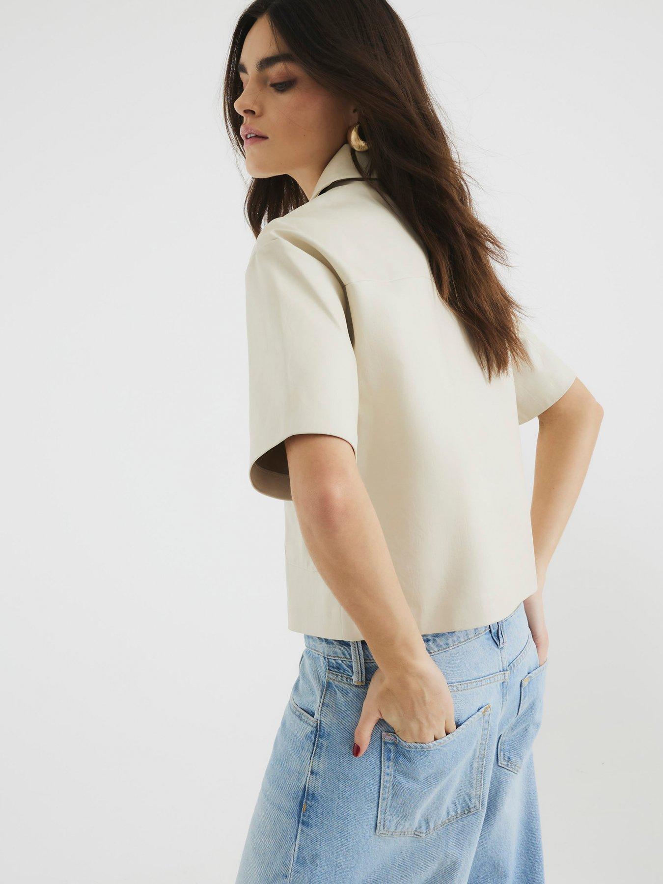 Image 2 of 4 of River Island PU Short Sleeve Shirt - Cream