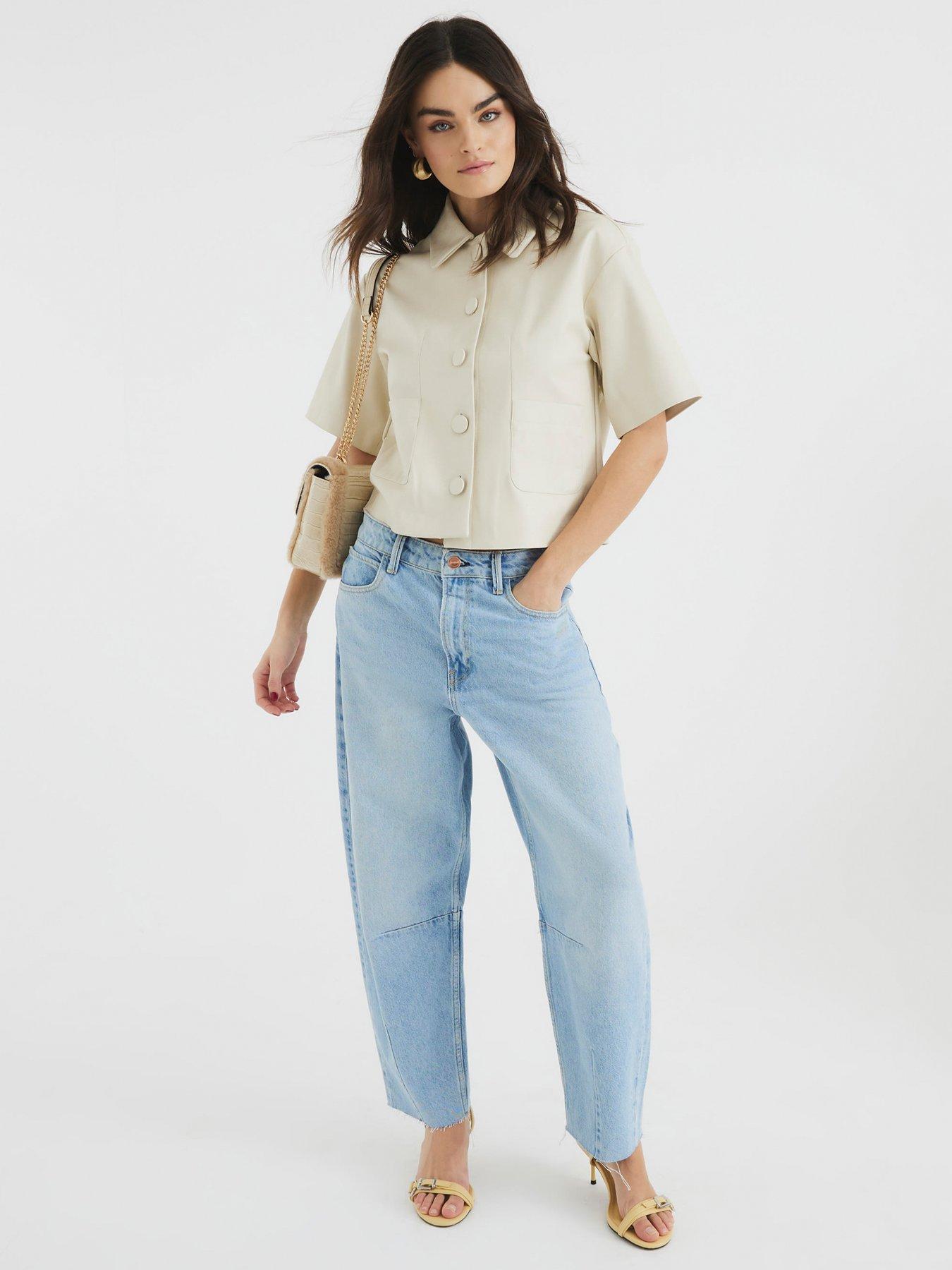 Image 3 of 4 of River Island PU Short Sleeve Shirt - Cream