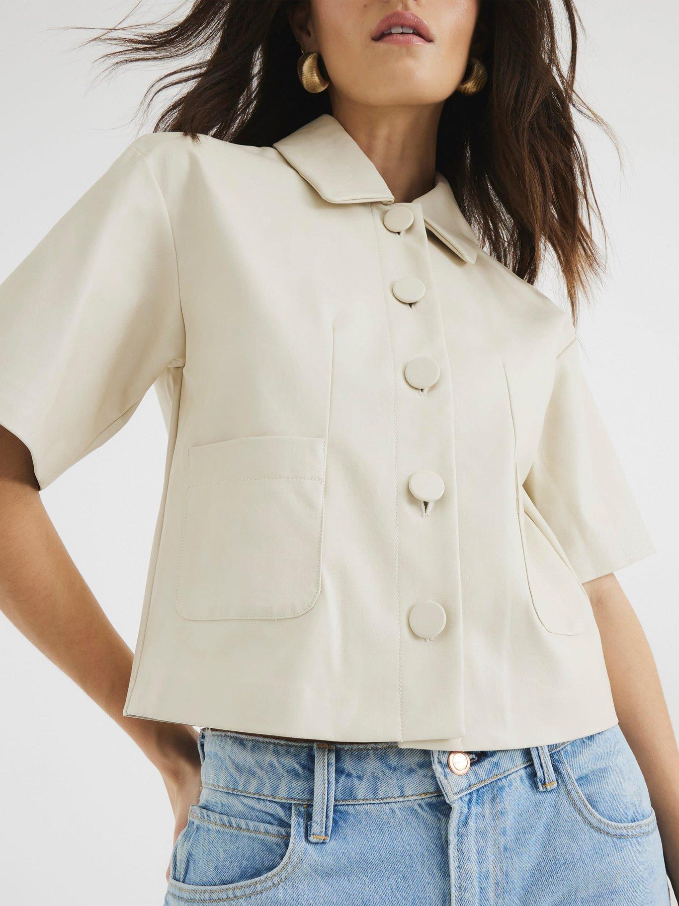Image 4 of 4 of River Island PU Short Sleeve Shirt - Cream