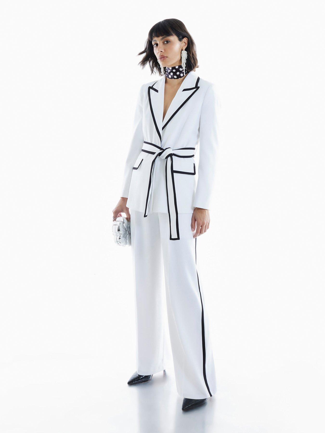 undefined Contrast Piping Wide Leg Trouser - White