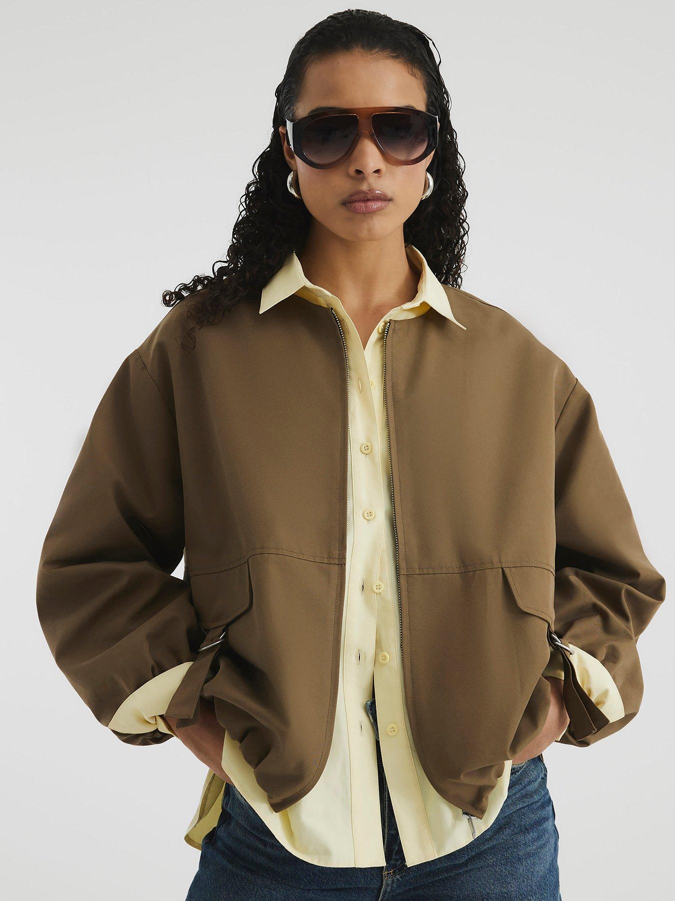 Image 1 of 5 of River Island Utility Collarless Bomber Jacket - Beige