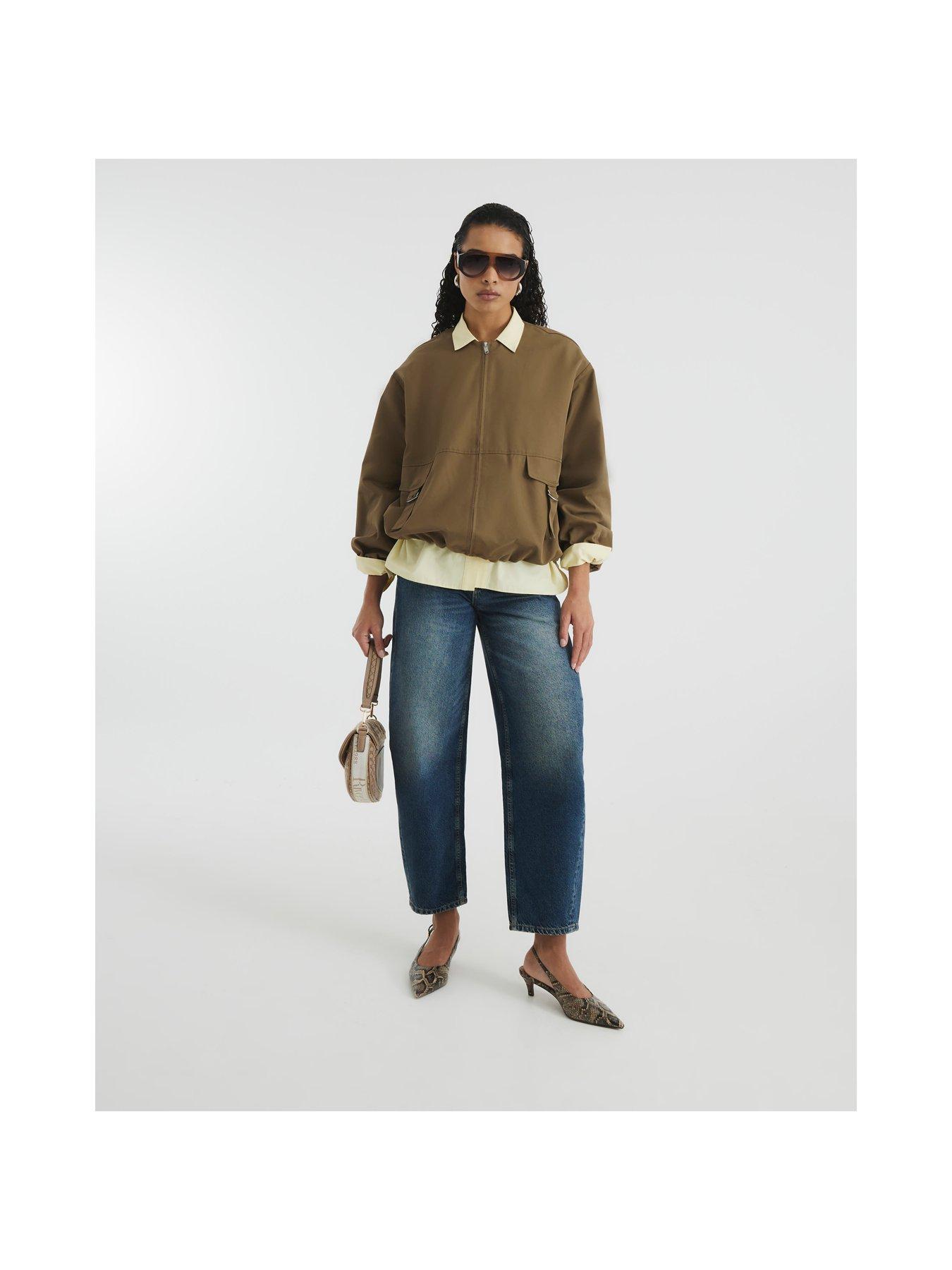 Image 3 of 5 of River Island Utility Collarless Bomber Jacket - Beige