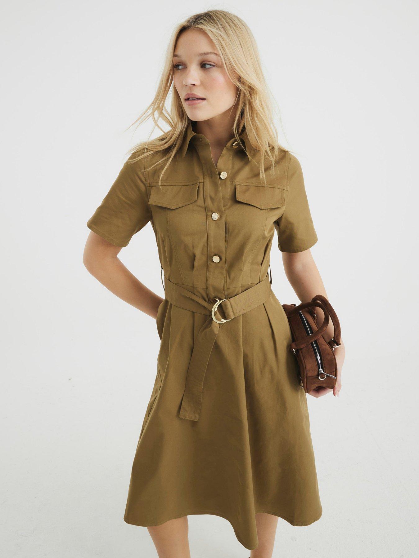 undefined Utility Belted Dress - Beige