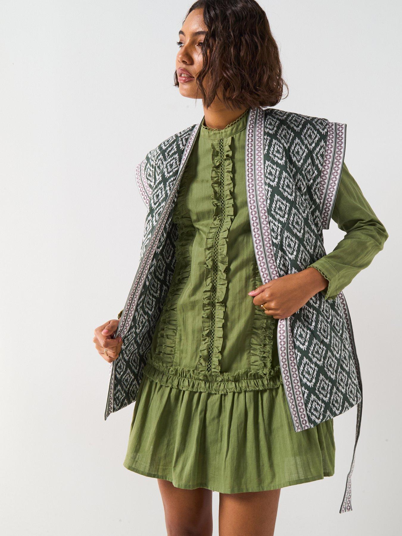 Image 6 of 6 of V by Very Ruffle Dropped Hem Mini Dress - Green