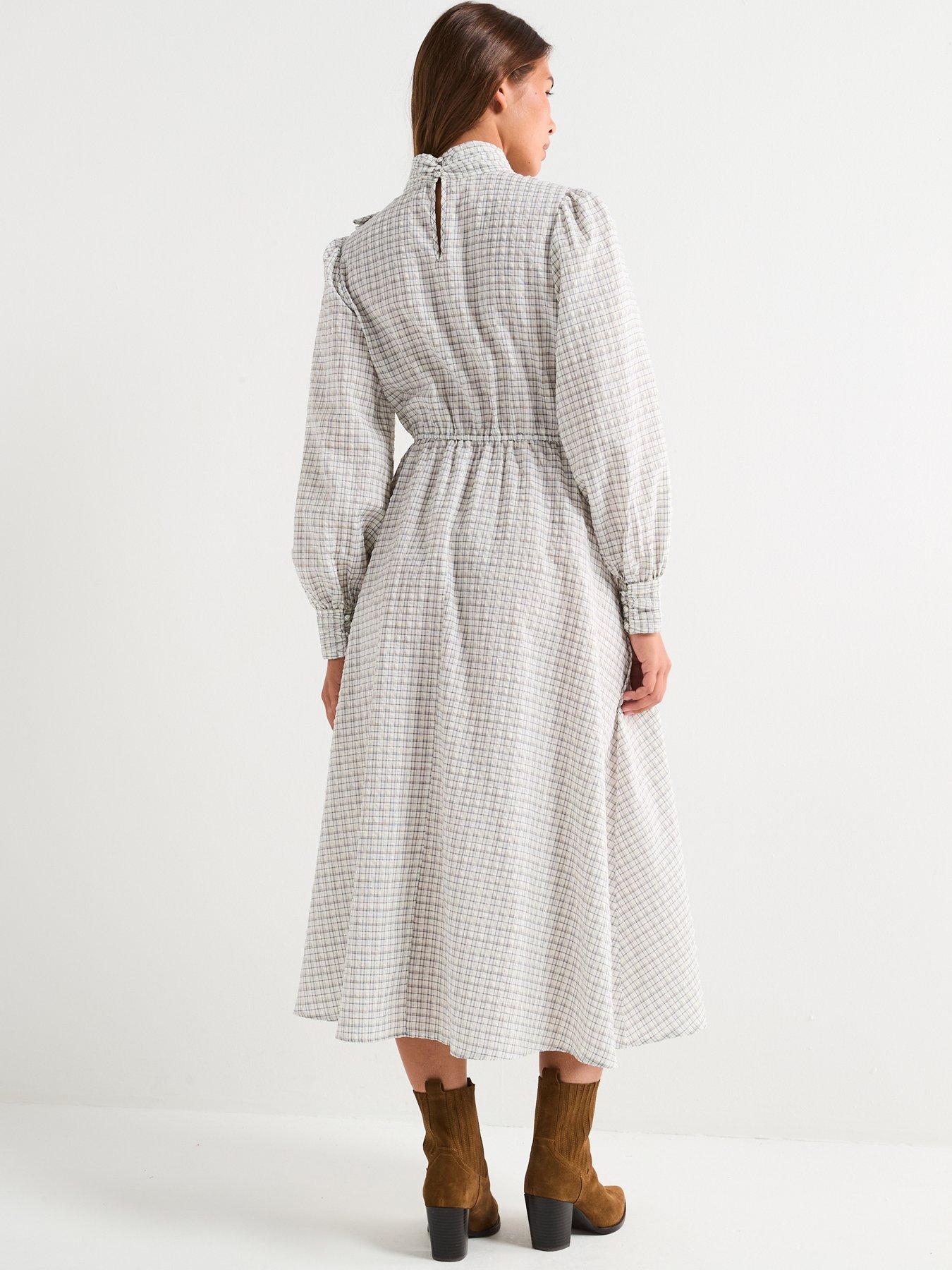 Image 2 of 4 of V by Very Checked Ruffle Midi Dress - Print