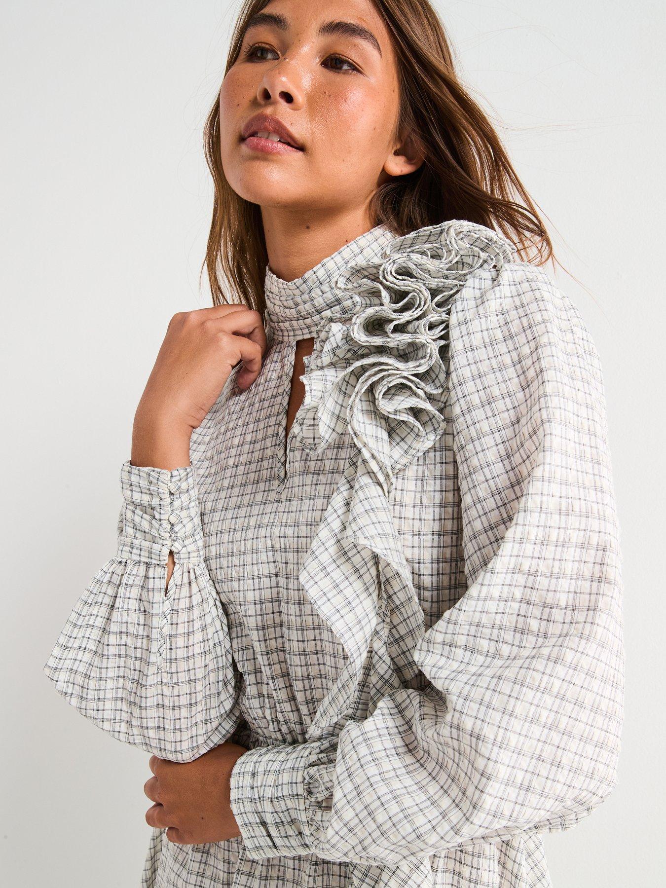 Image 4 of 4 of V by Very Checked Ruffle Midi Dress - Print