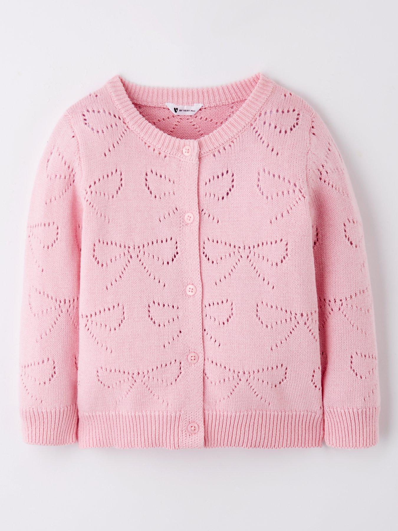 undefined Girls Knitted Pointelle Cardigan - Pink