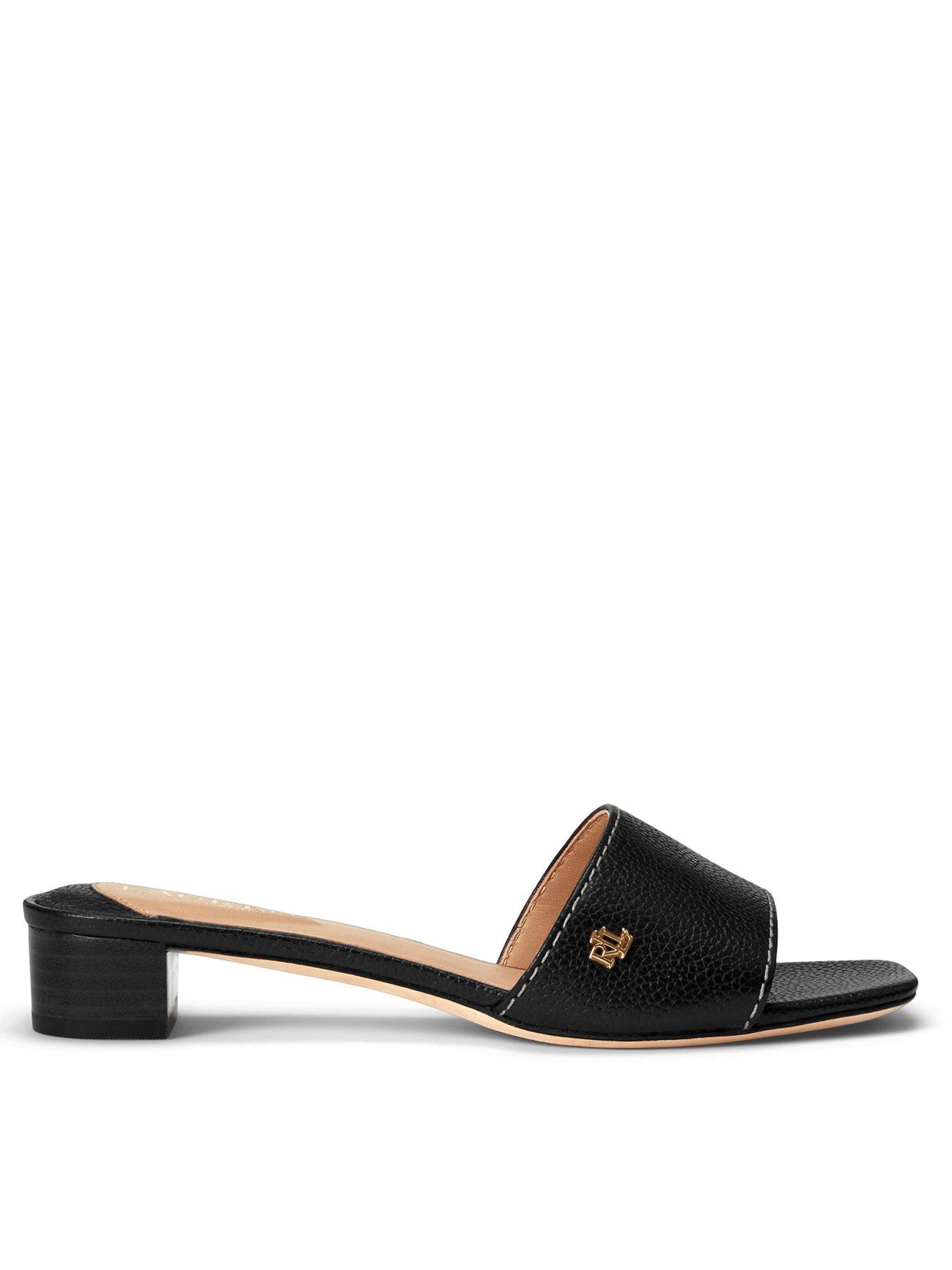 Image of Lauren by Ralph Lauren Fay Leather Sandal - Black, BLACK, Size 6, Women