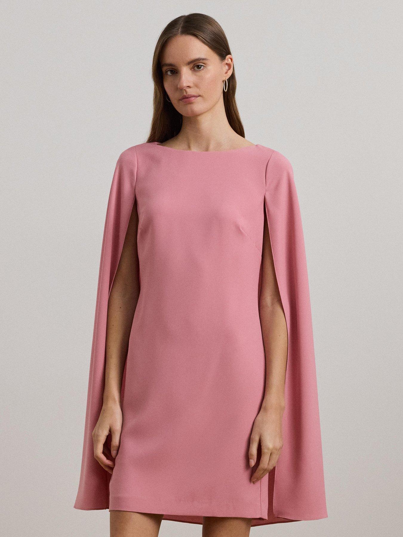Image of Lauren by Ralph Lauren Petra Cape Cocktail Dress - Pink, PINK, Size 14, Women