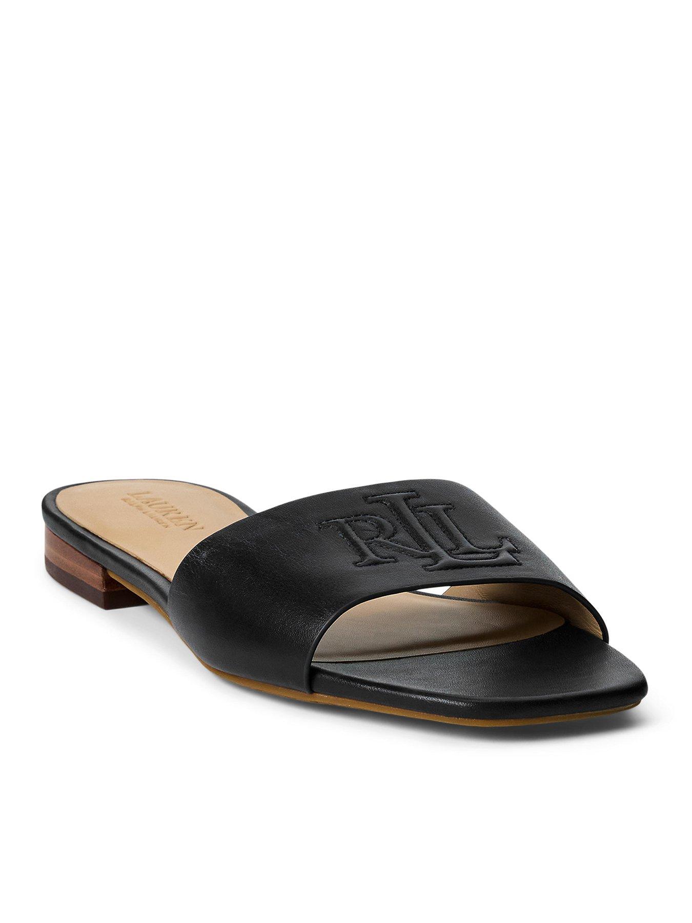 Image of Lauren by Ralph Lauren Everley Leather Slide Sandal - Black, BLACK, Size 5, Women