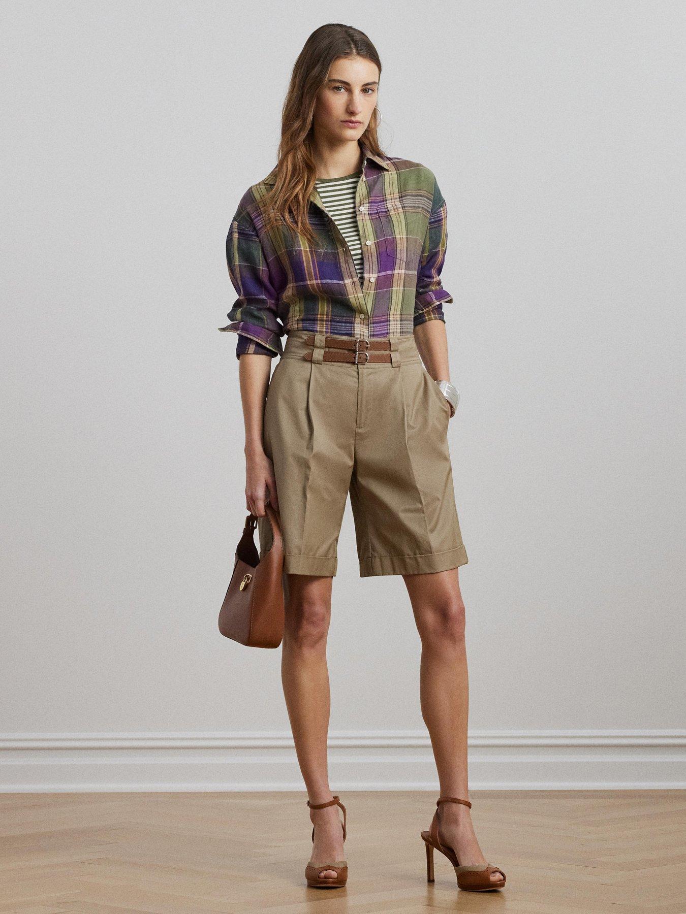 Image 3 of 4 of Lauren by Ralph Lauren Gavrell Pleated Shorts - Beige