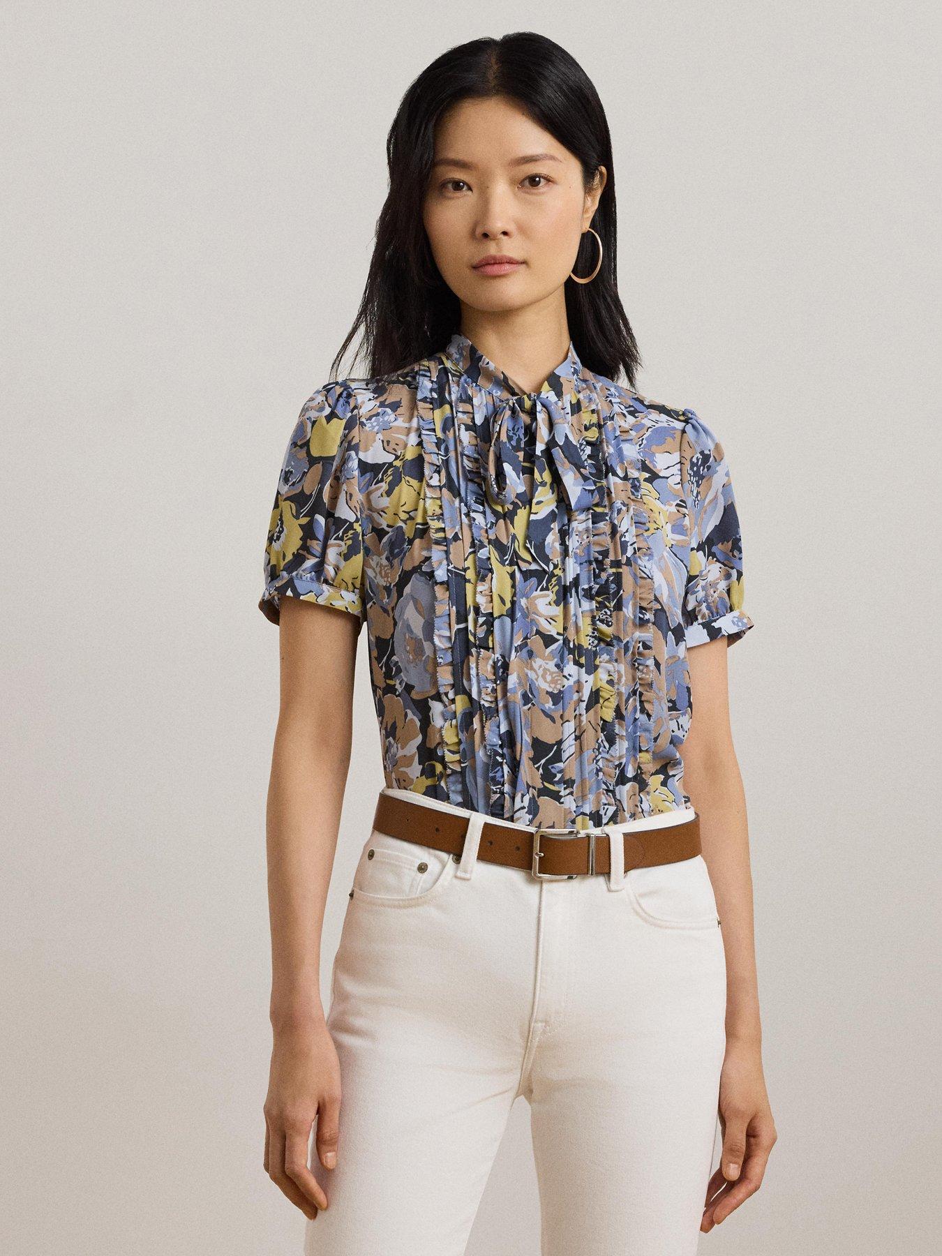 Lauren by Ralph Lauren Jalfred Short Sleeve Button Front Shirt - Blue