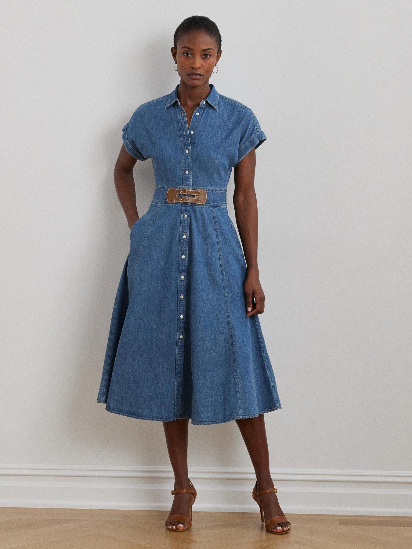 Image of Lauren by Ralph Lauren Lachana Short Sleeve Day Dress - Blue, BLUE, Size 10, Women