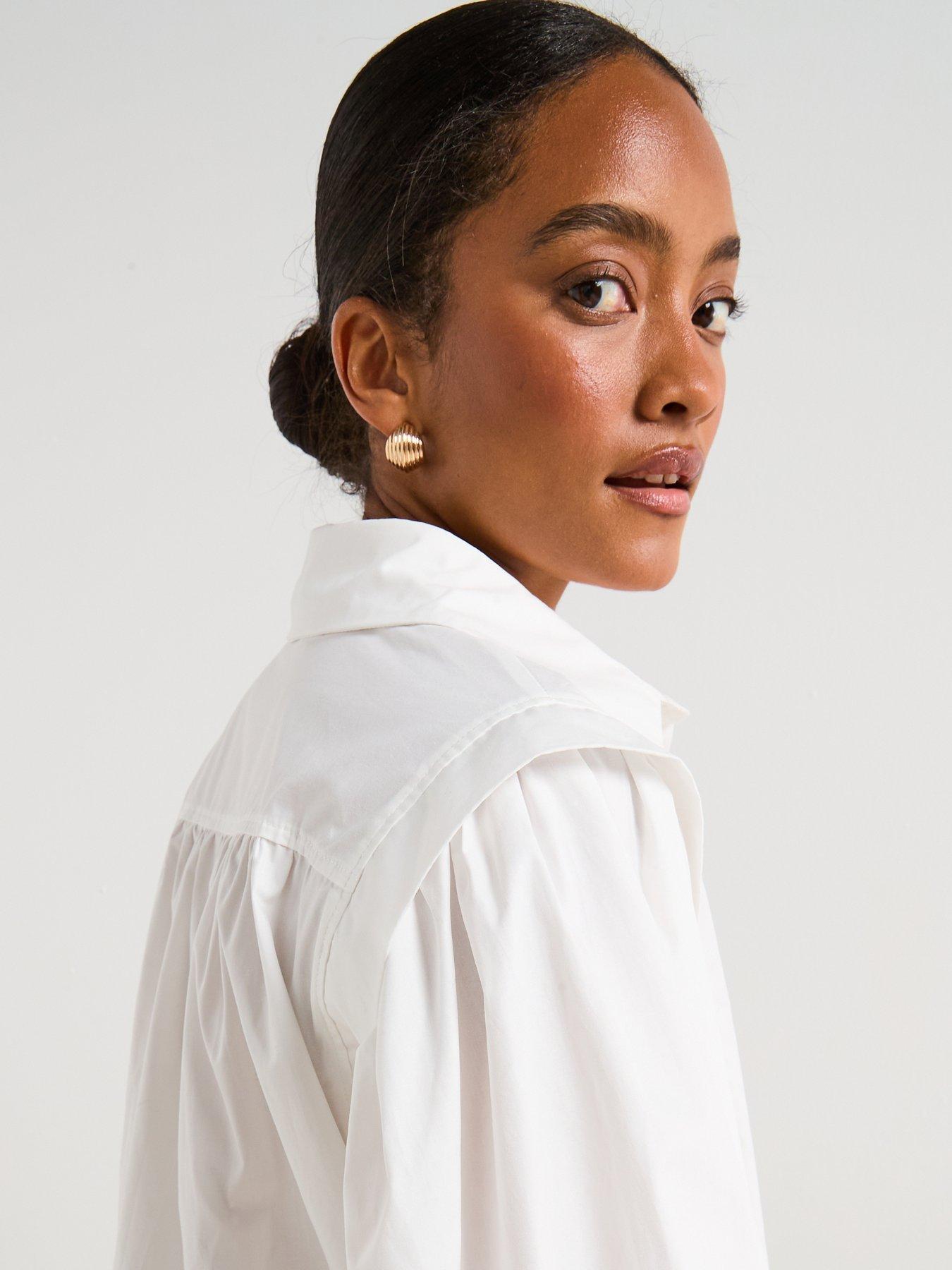 Image 6 of 6 of V by Very Balloon Sleeve Cotton Button Through Shirt - White