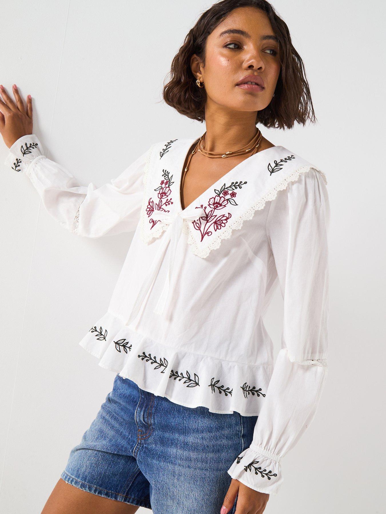 V by Very: V Collar Tie Front Blouse - White