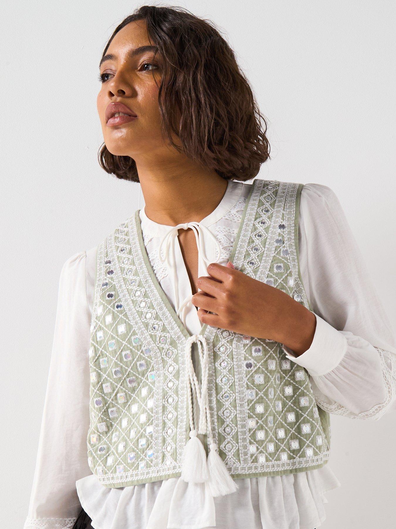 undefined Sequin Embroidered Waistcoat - Green