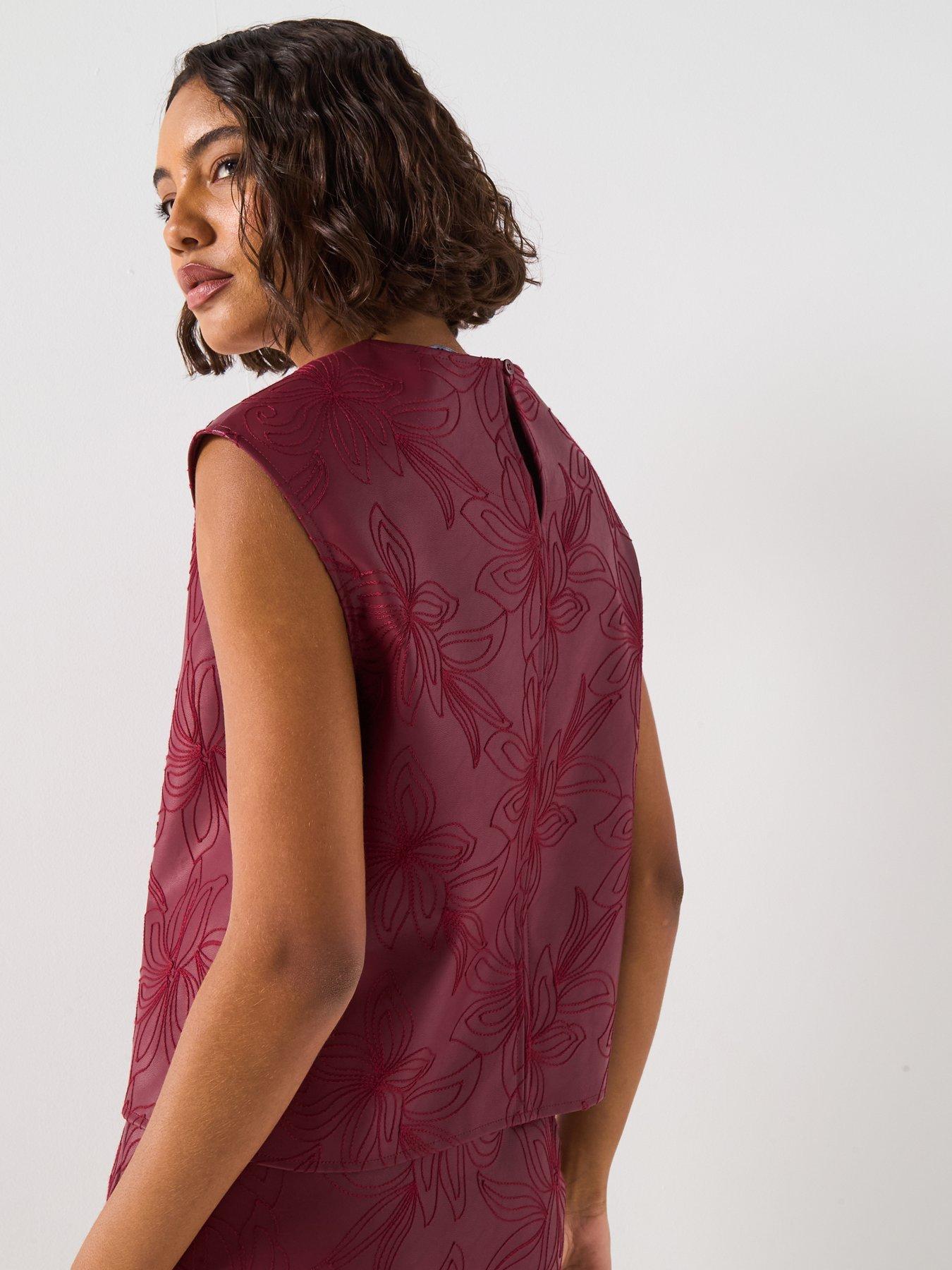 Image 2 of 6 of V by Very Embroidered PU Blouse - Burgundy