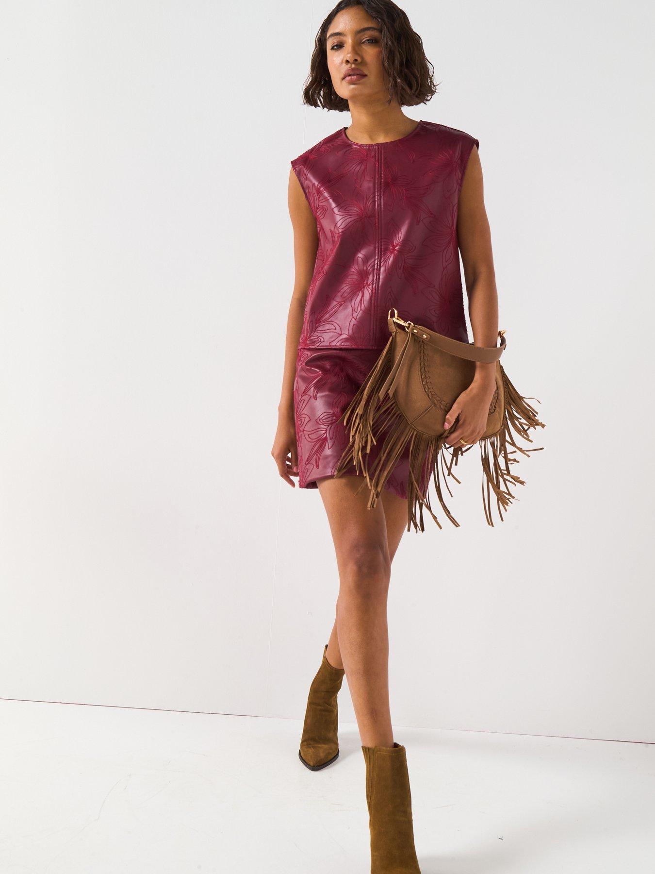 Image 3 of 6 of V by Very Embroidered PU Blouse - Burgundy