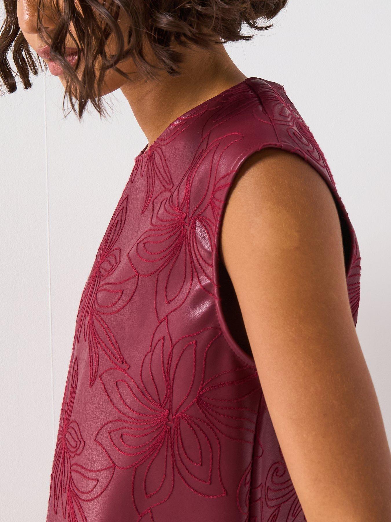 Image 4 of 6 of V by Very Embroidered PU Blouse - Burgundy