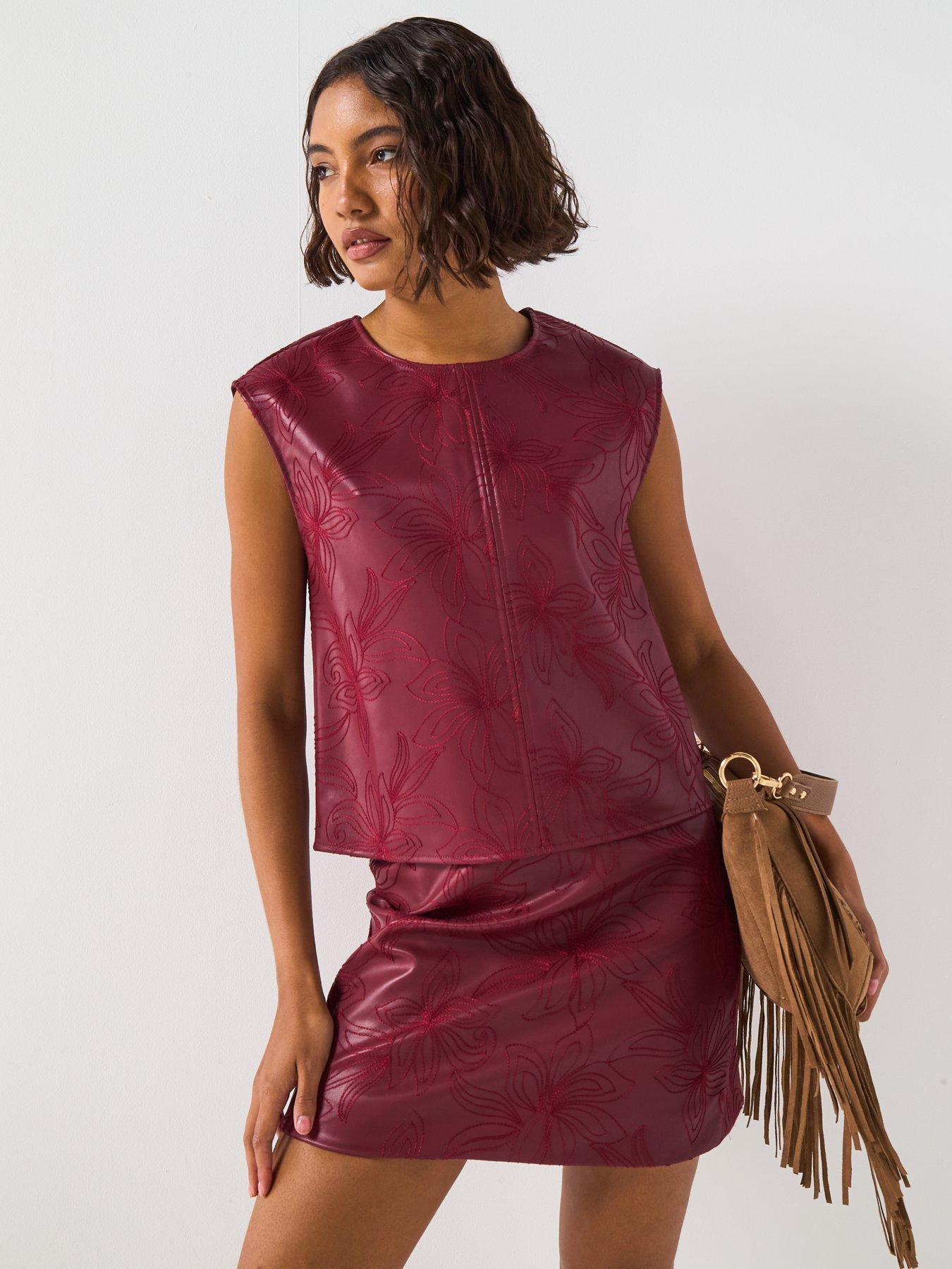 Image 5 of 6 of V by Very Embroidered PU Blouse - Burgundy