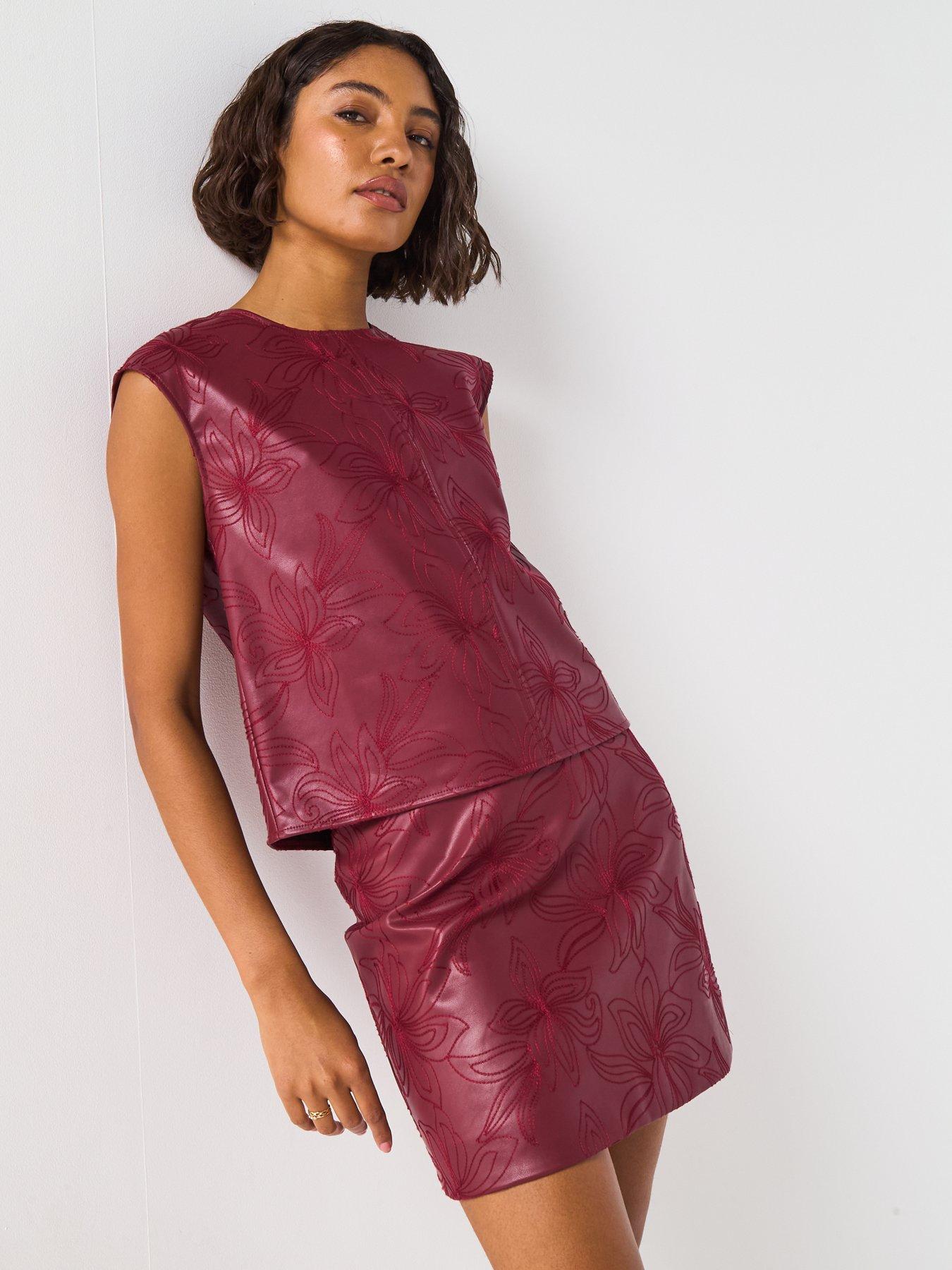 Image 6 of 6 of V by Very Embroidered PU Blouse - Burgundy