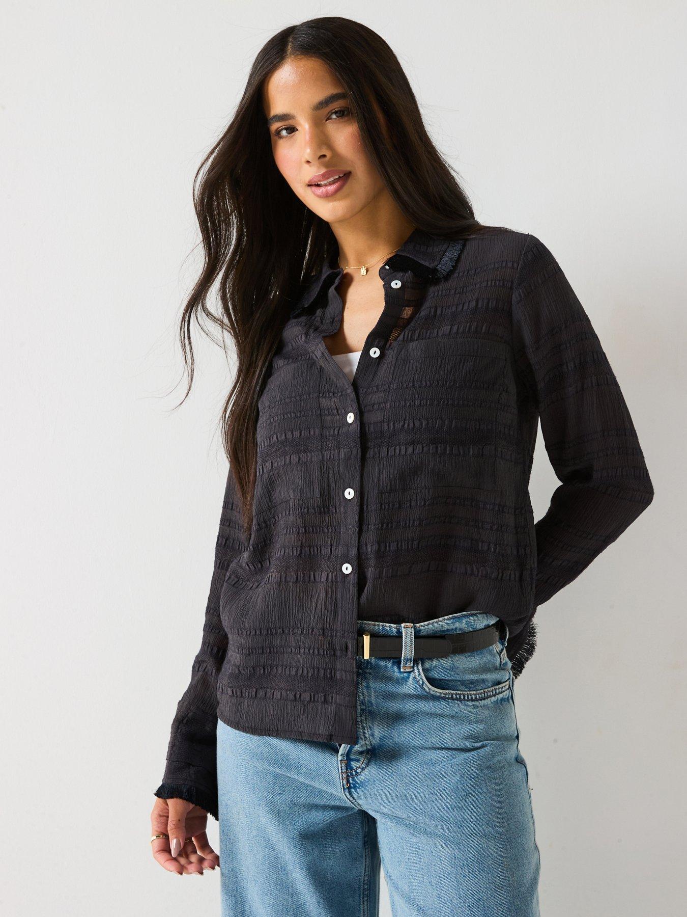 V by Very Fringe Collar Blouse - Black