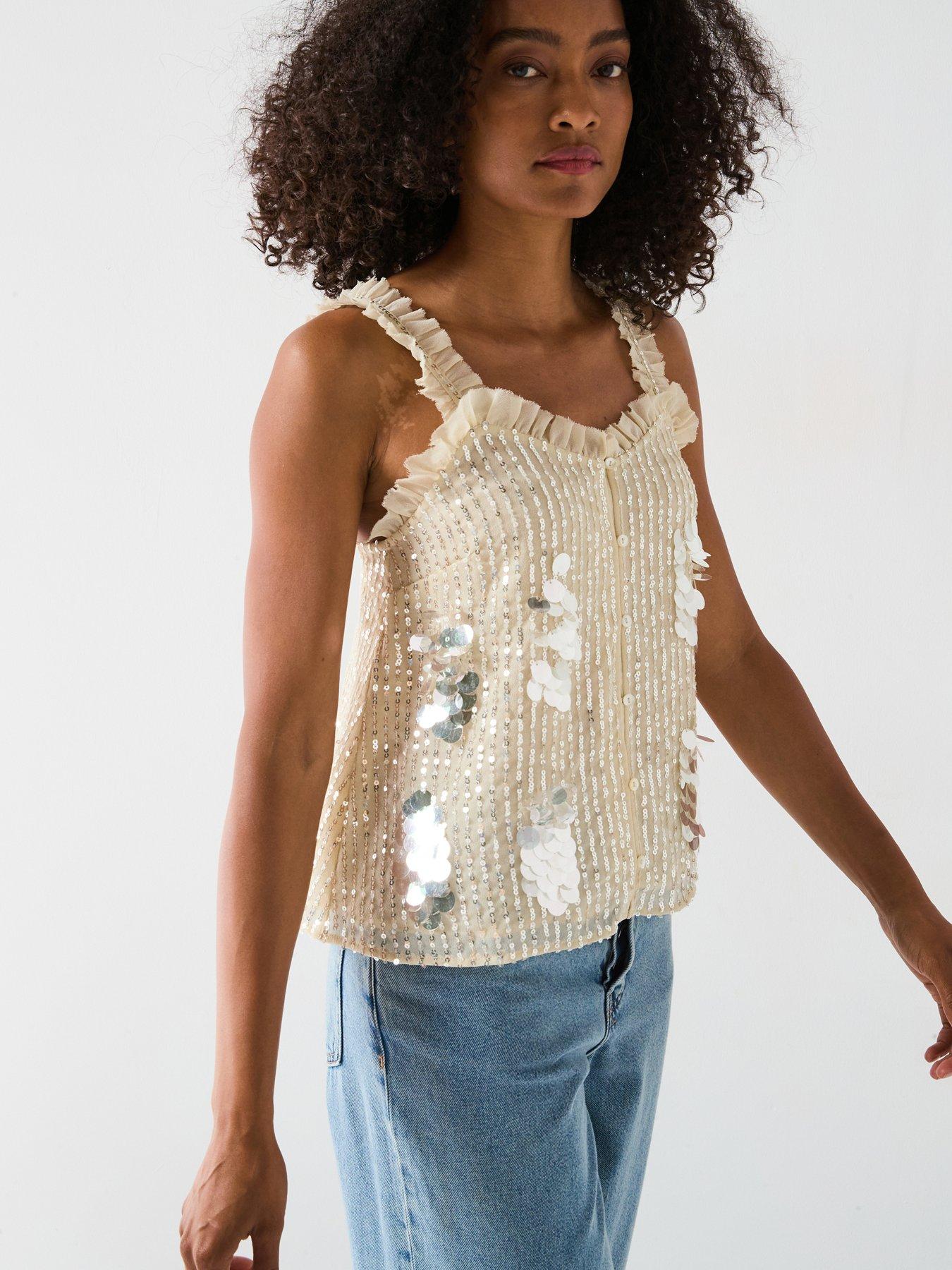 undefined Embellished Button Through Cami - Nude