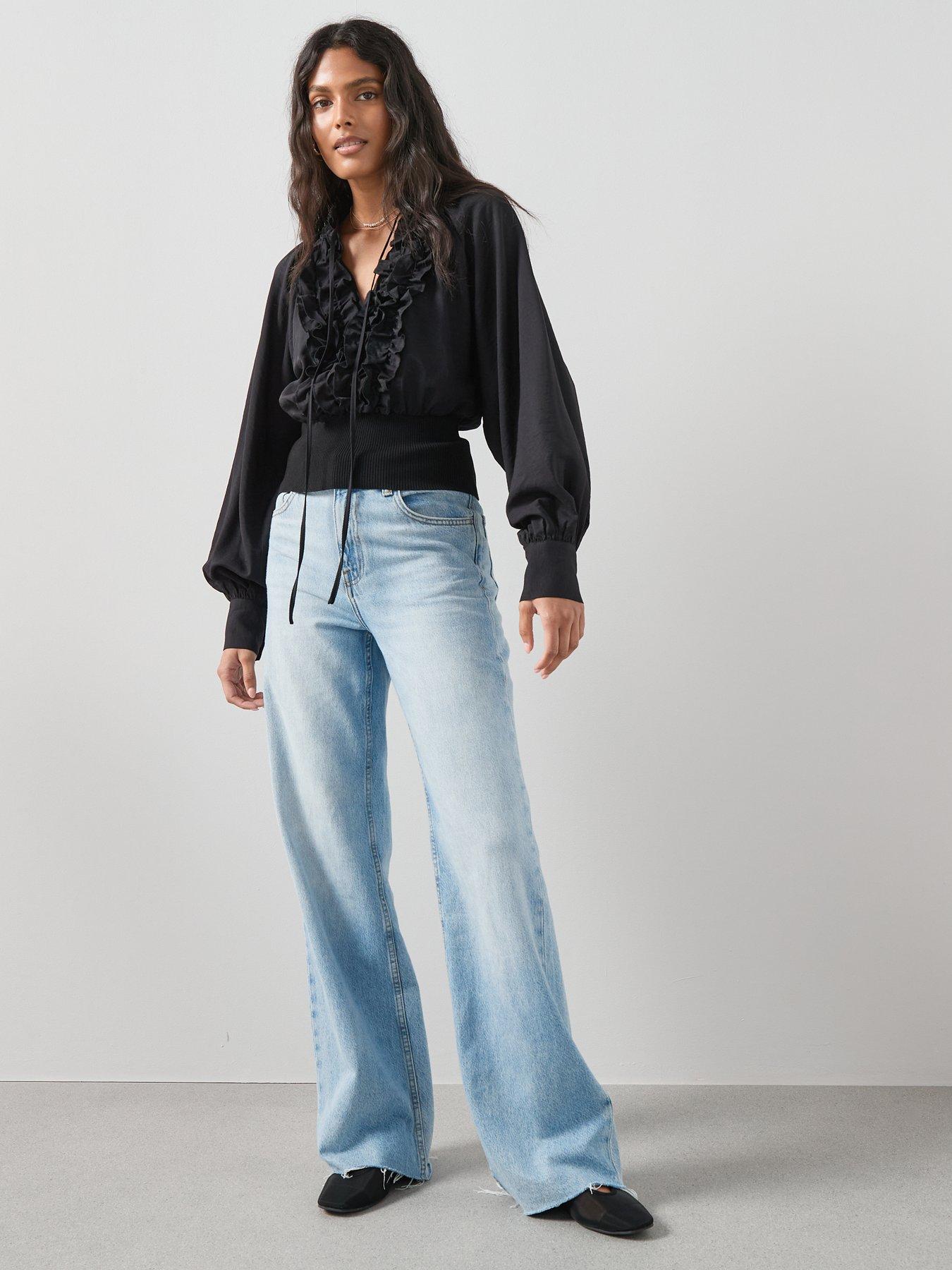 Image 3 of 6 of The Very Collection Ruffle Rib Bottom Blouse - Black
