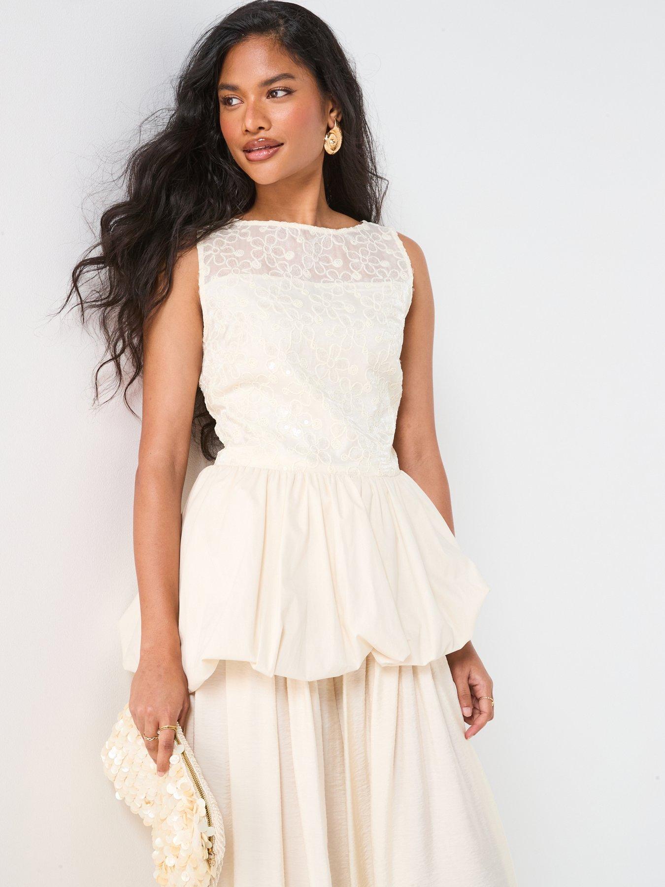 undefined Flower Puffball Blouse - White