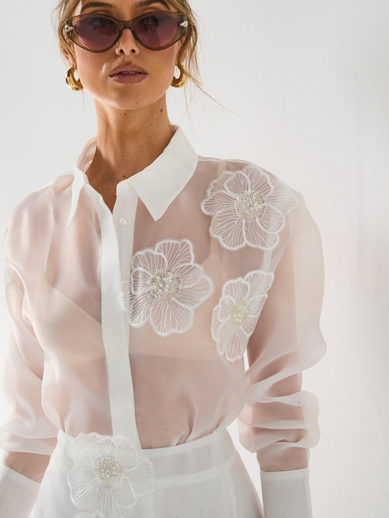 トップス Sheller 3D flower X embroidery blouse Sheller 3D flower X embroidery blouse Women's embroidered cotton