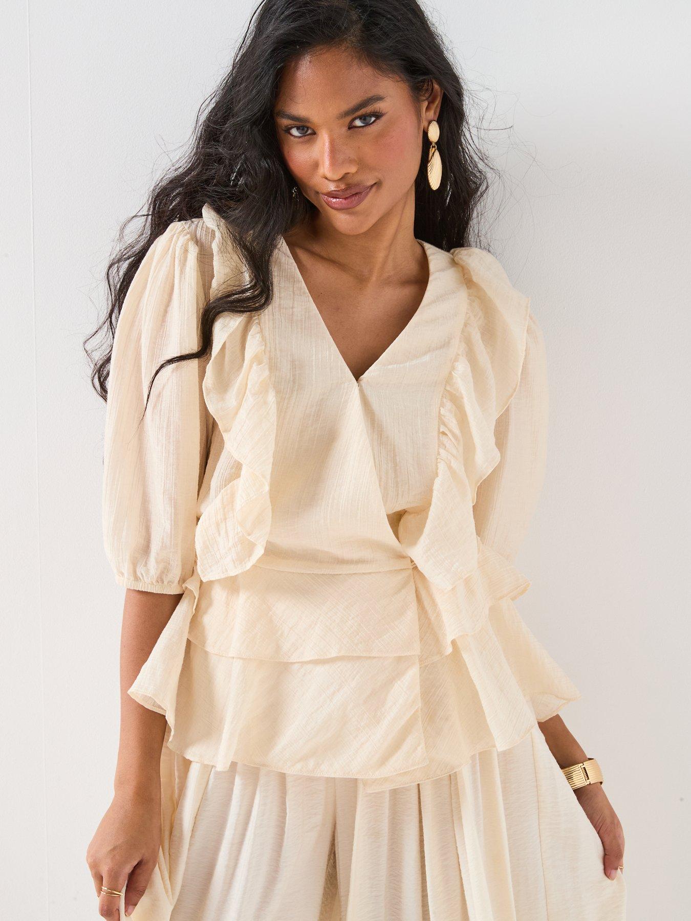 Image 5 of 6 of V by Very Wrap Frill Blouse - Cream