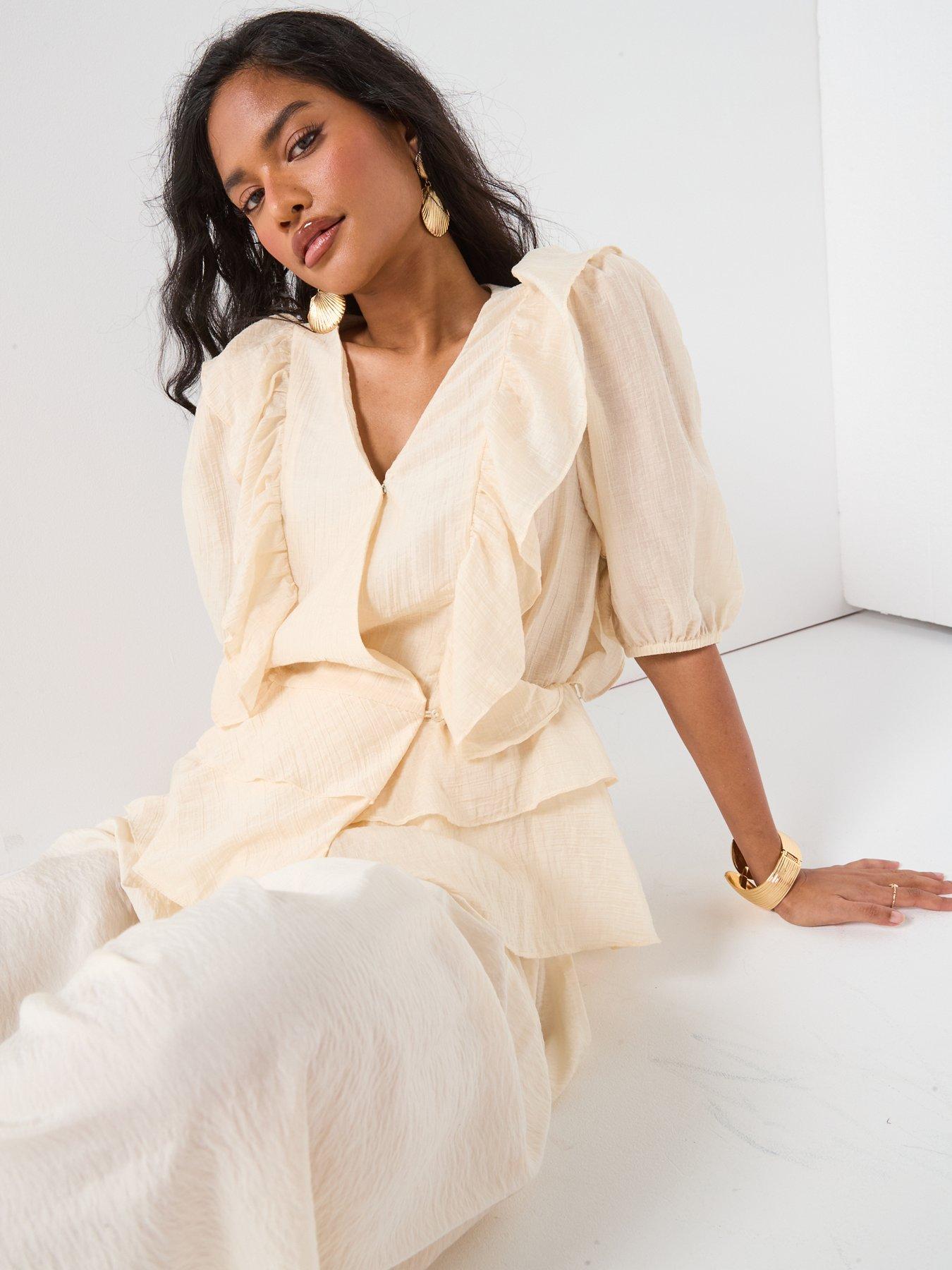 Image 6 of 6 of V by Very Wrap Frill Blouse - Cream