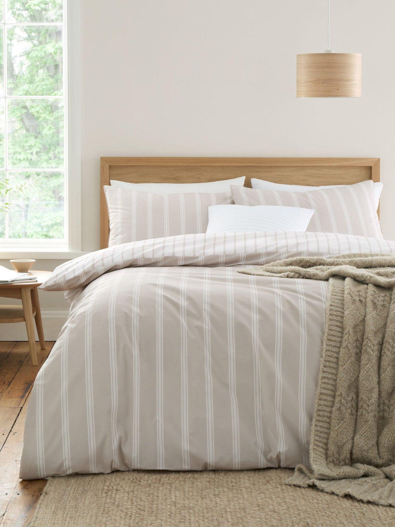 Product photograph of Bianca Ashford 100 Cotton Stripe Natural Duvet Set from very.co.uk