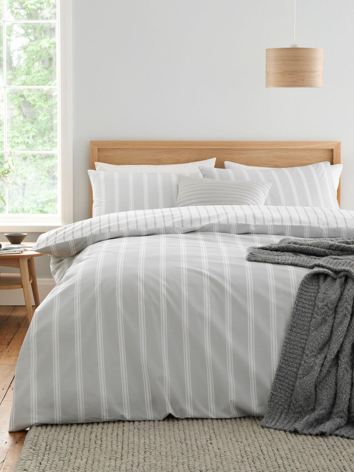 Product photograph of Bianca Ashford 100 Cotton Stripe Silver Duvet Set from very.co.uk