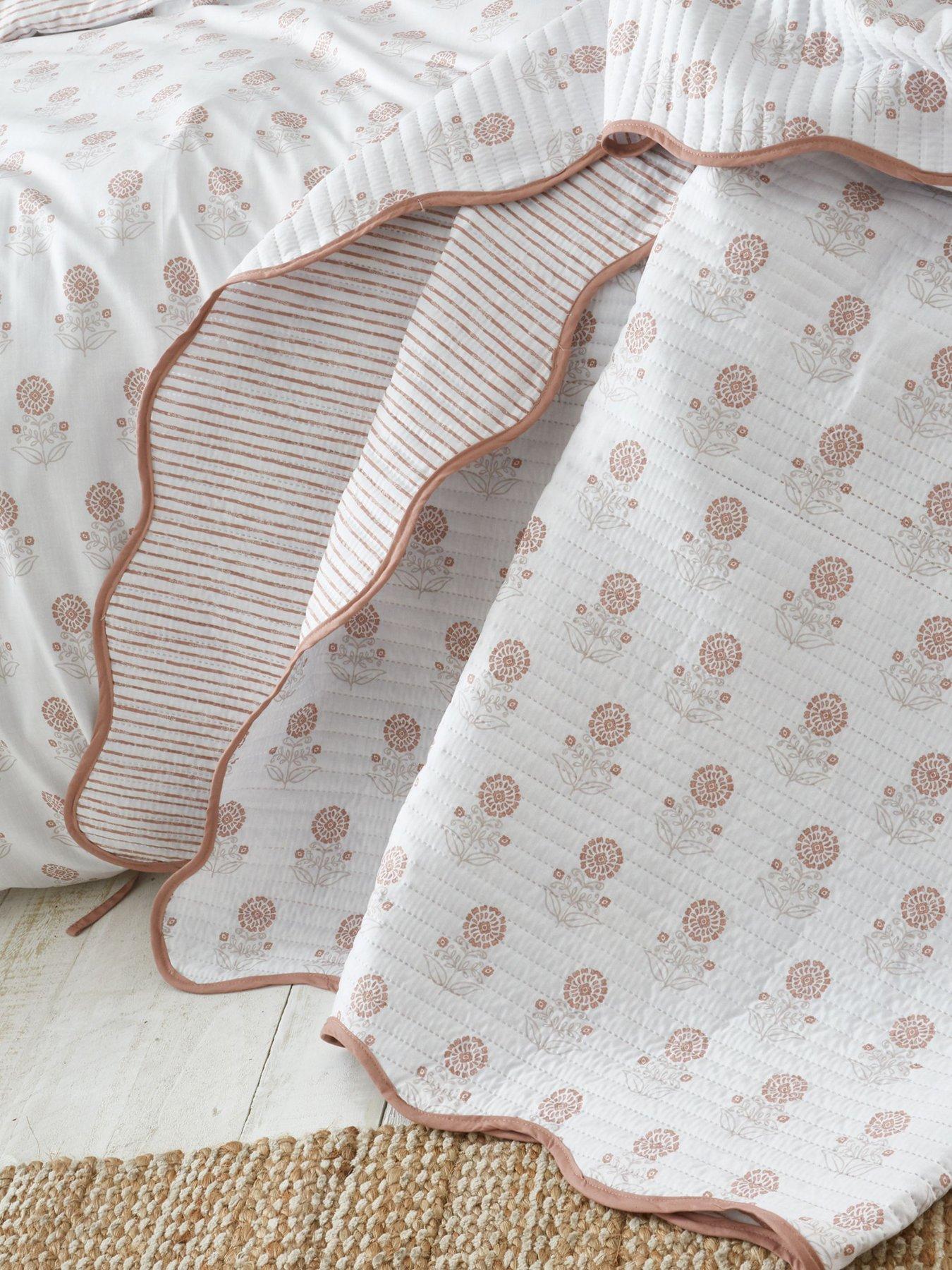 Image 1 of 3 of Pineapple Elephant Woodblock Floral Bedspread Throw