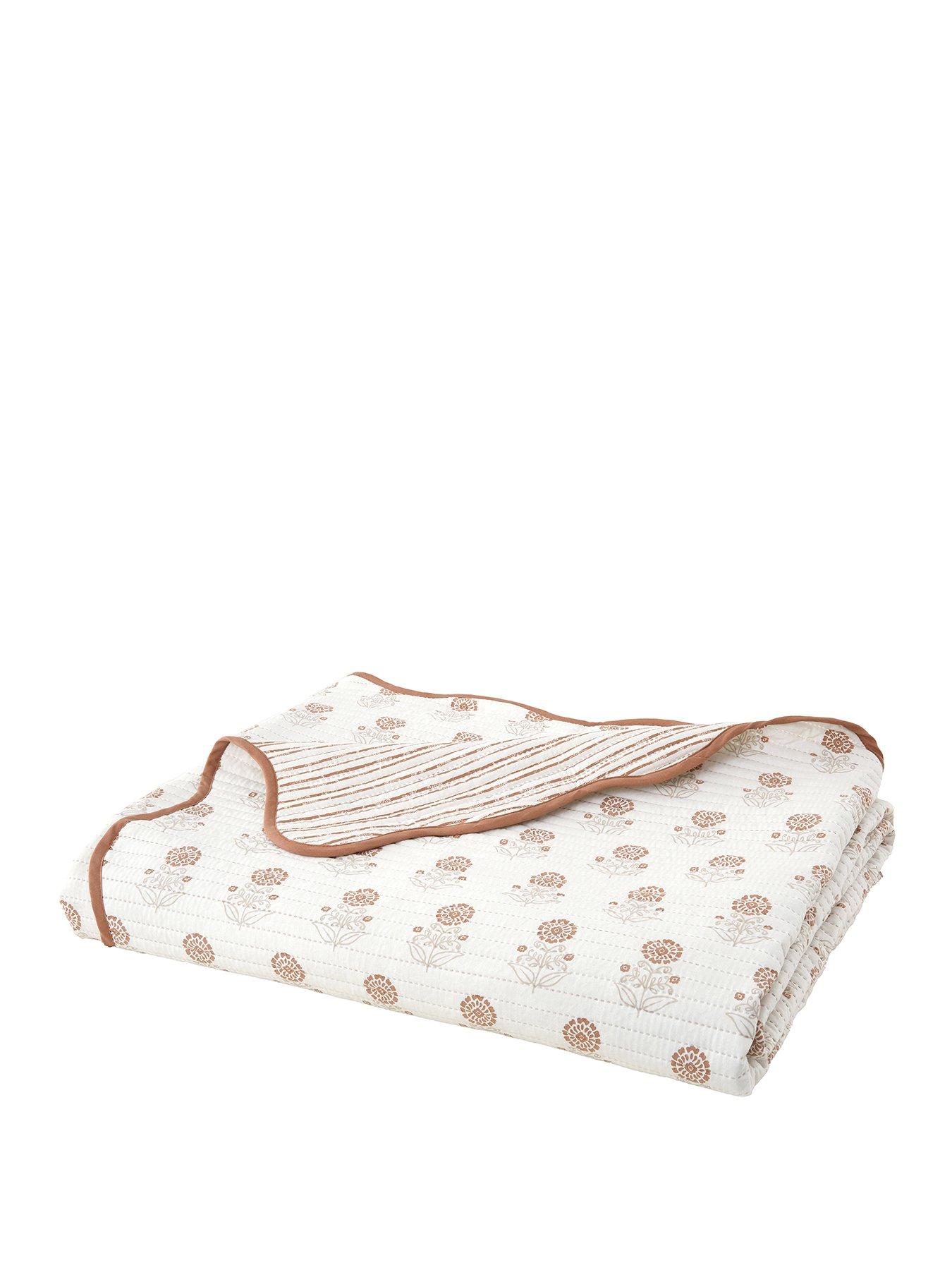 Image 2 of 3 of Pineapple Elephant Woodblock Floral Bedspread Throw