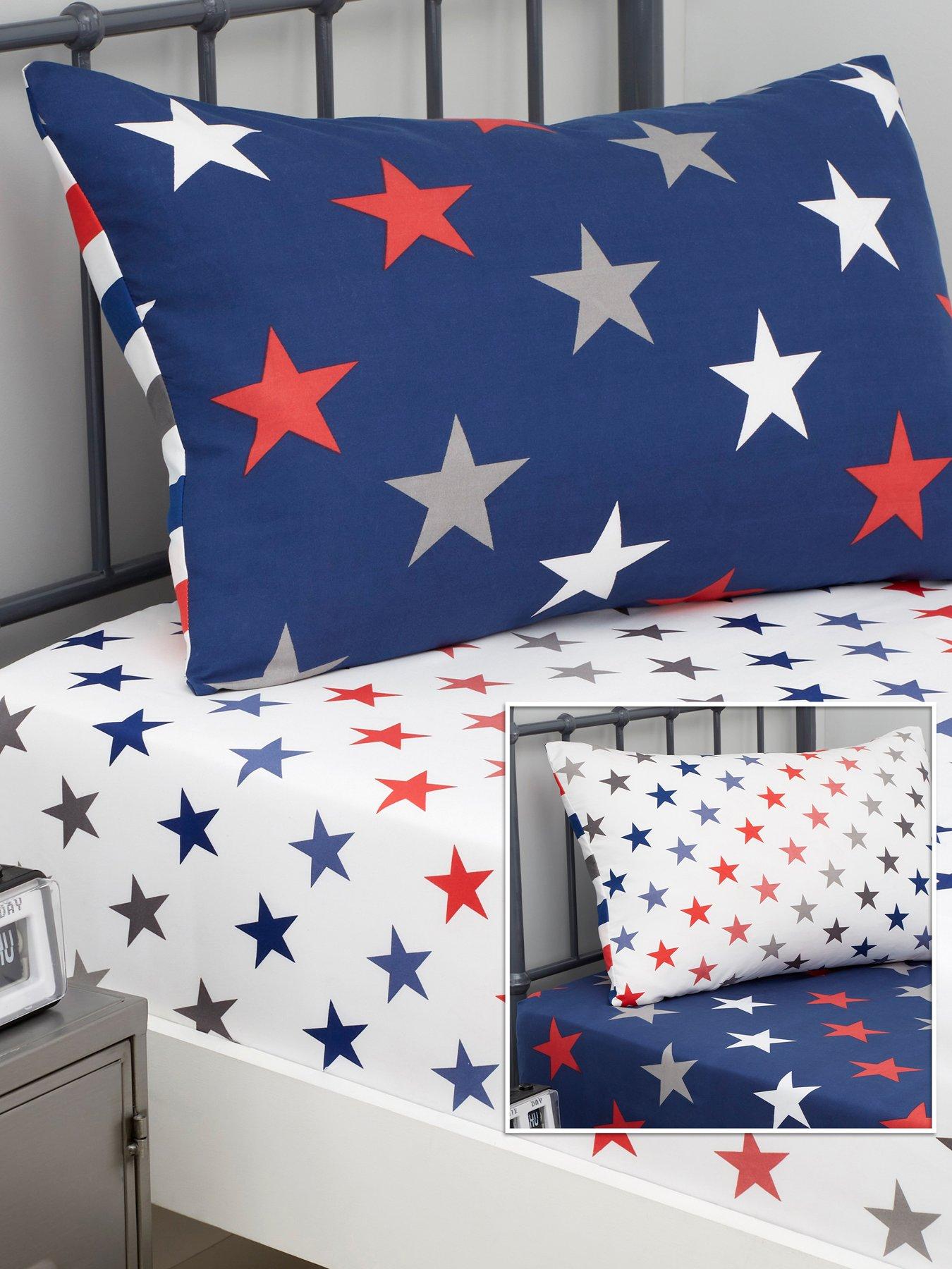 Catherine Lansfield Stripes and Stars Fitted Sheets Twin Pack