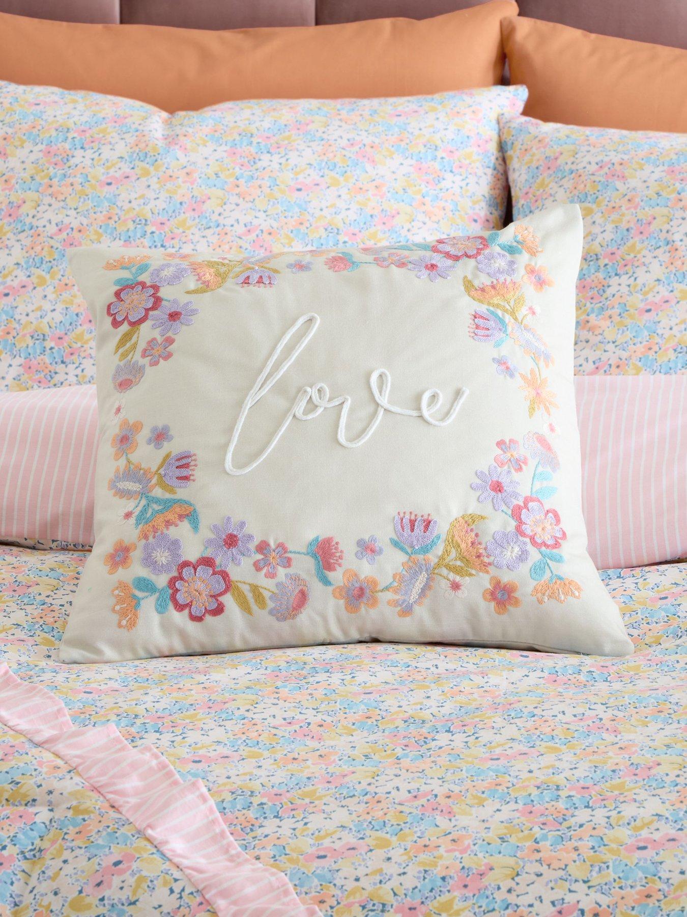 Product photograph of Catherine Lansfield Love Embroidered Filled Cushion from very.co.uk