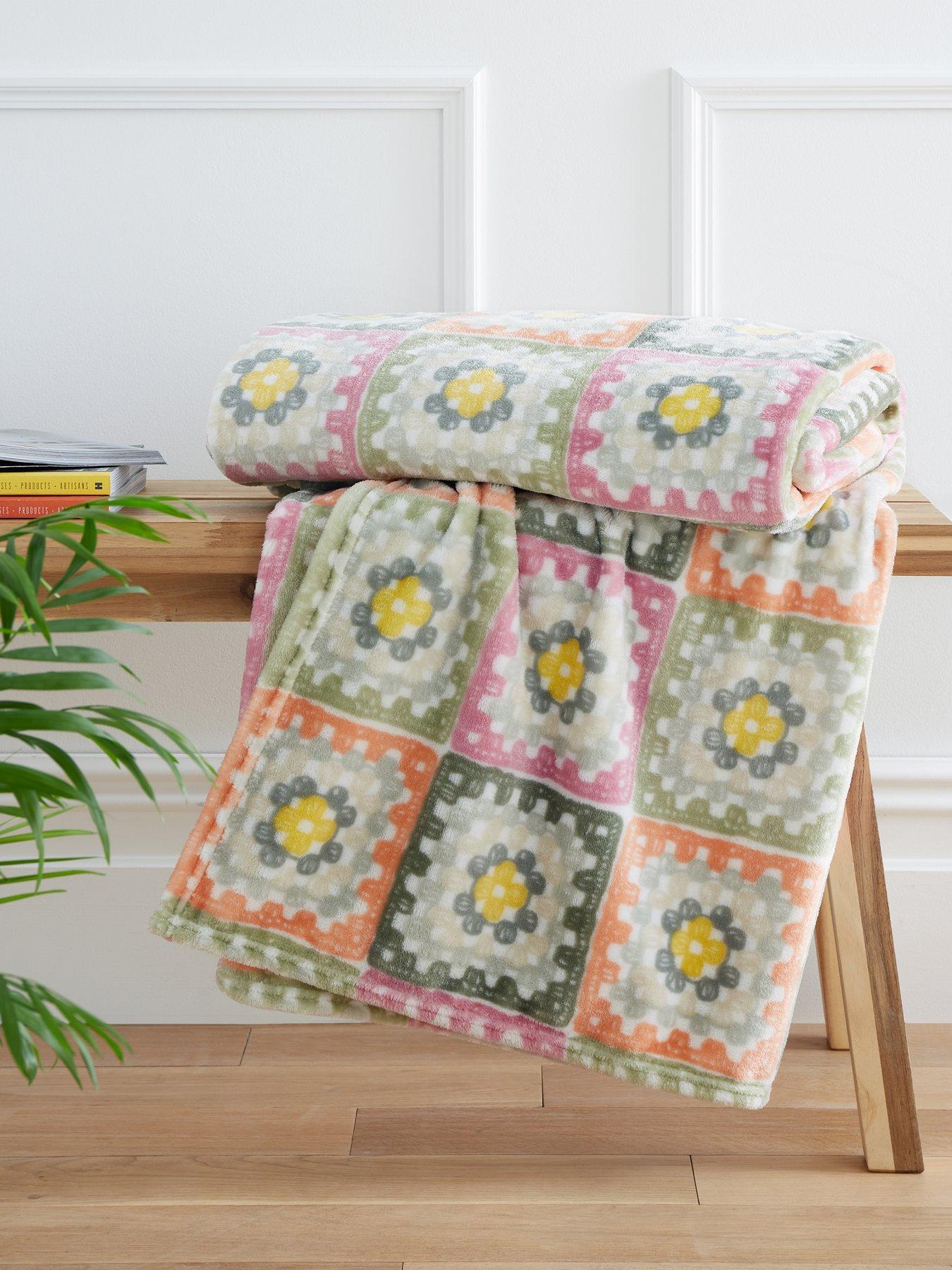Image 1 of 4 of Catherine Lansfield Crochet Print Throw- 130x170cm