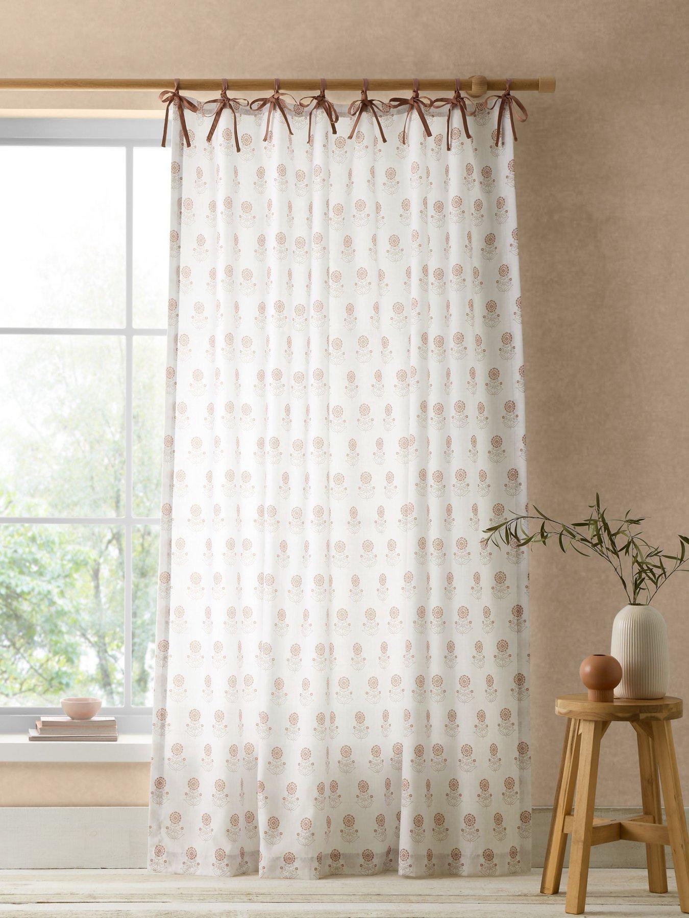 Pineapple Elephant Woodblock Floral Tie Top Voile Curtain