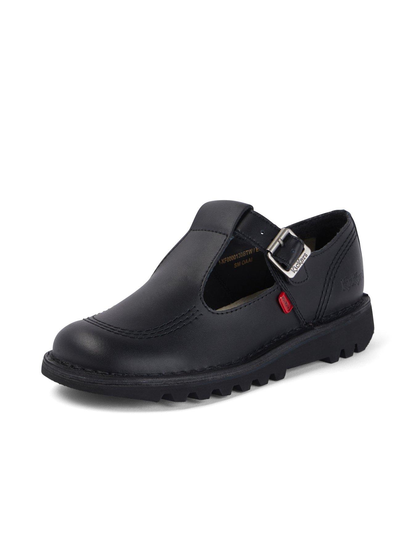 Kickers Dames Kick T Bar zwart lederen schoolschoenen, Zwart, 37 EU