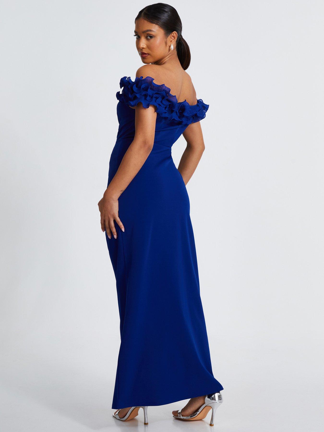 blue semi formal dresses Queendancer Women Dress Tulle A-Line Off The Shoulder blue crushed velvet maxi Color:Florance Black With Belt Extra $25 Ecom Style:AD3D105479