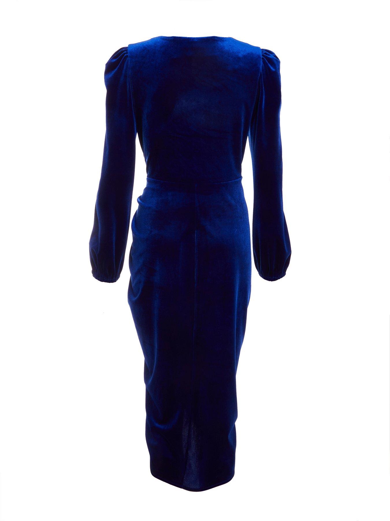 Quiz Royal Blue Velvet Ruched Midi Dress Very