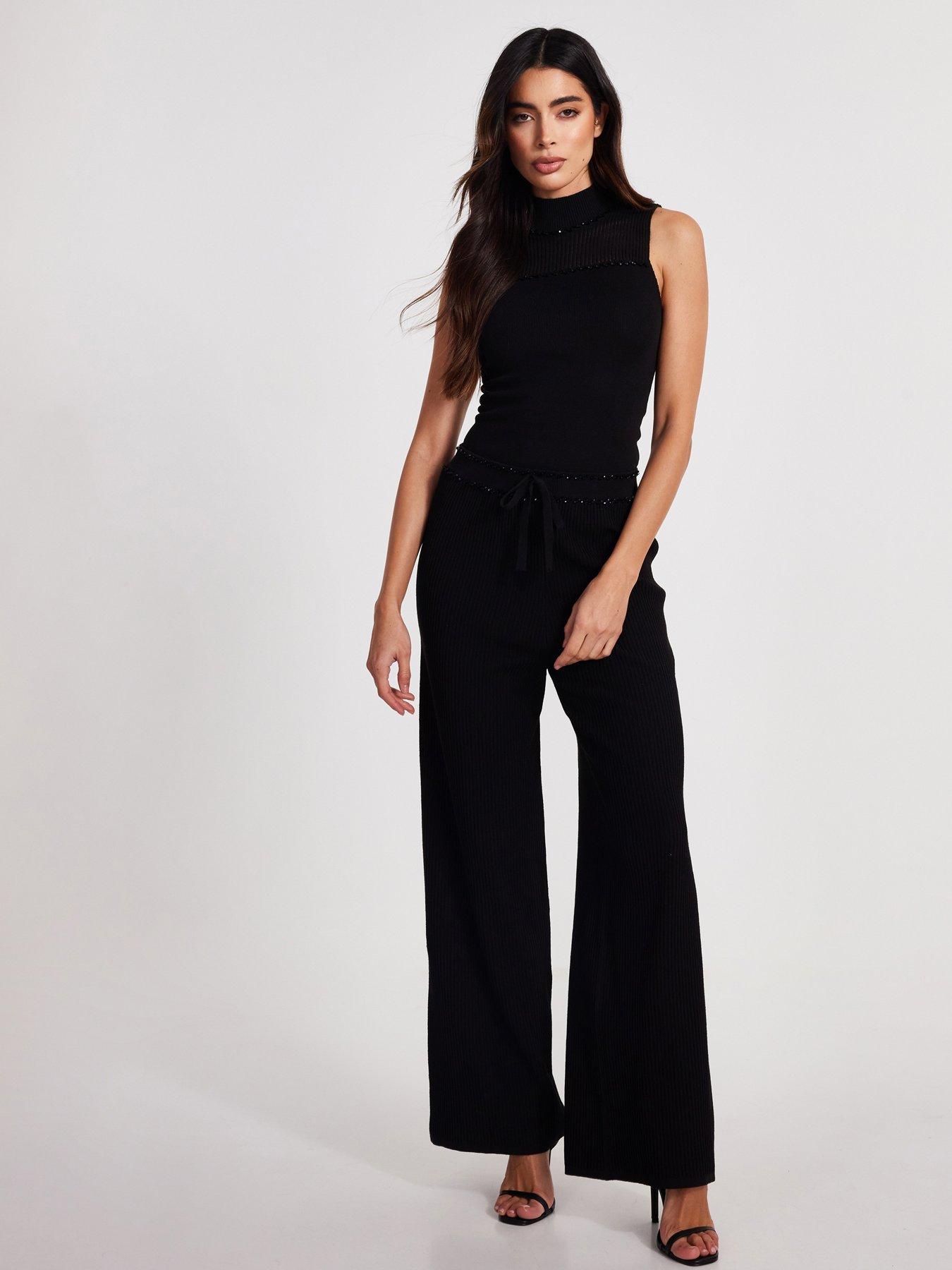 Quiz Black Glitter Palazzo Trousers Very
